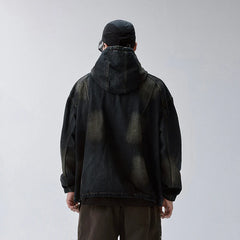 F2CE Washed Paneled Denim Hooded Jacket