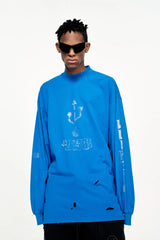 ULIPERY Distressed USB Graphic Long Sleeve Tee Blue