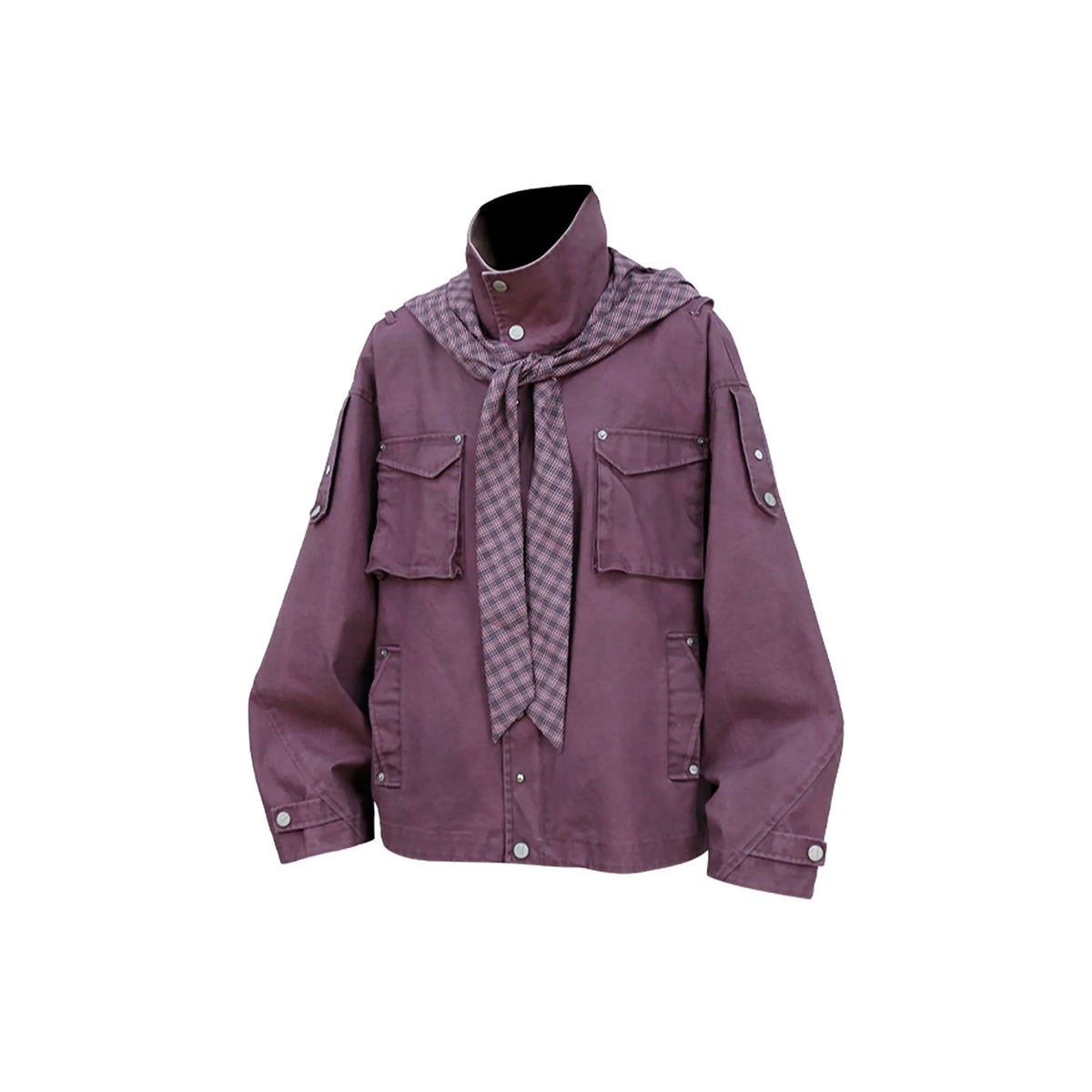 RELABEL Distressed Plaid Hood Oversized Jacket