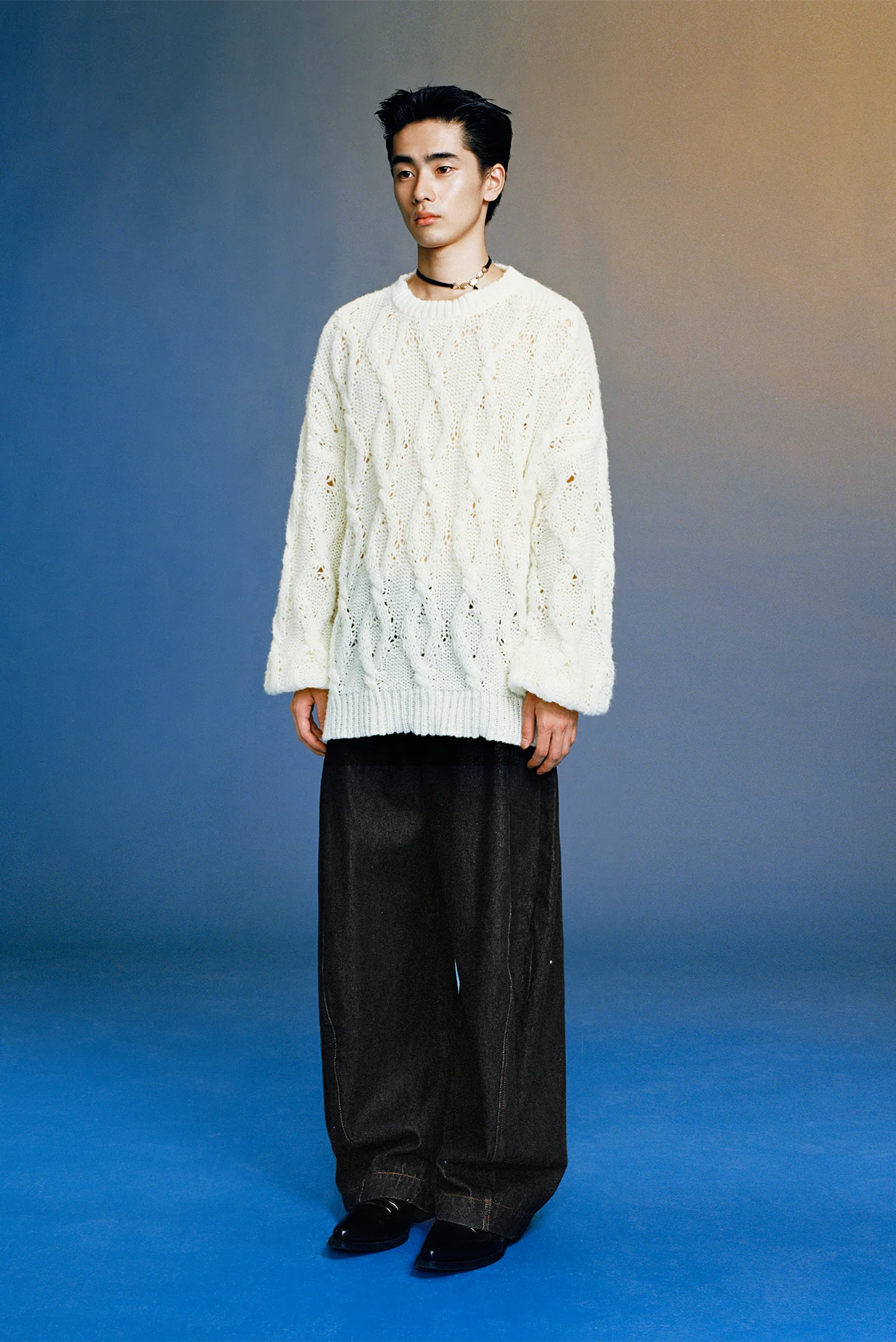 OPICLOTH Curved Panel Oversized Raw Jeans