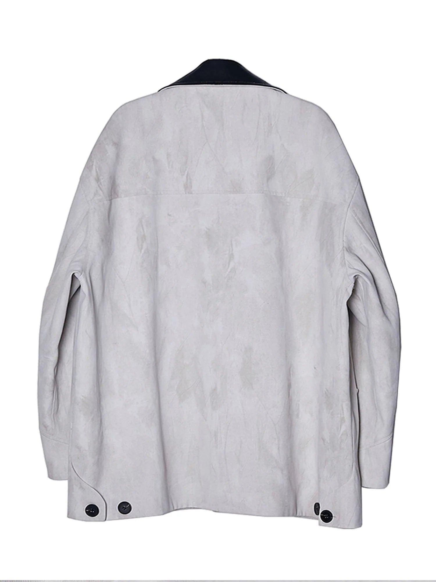 ASSEEN Distressed Panel Leather Collar Barn Jacket