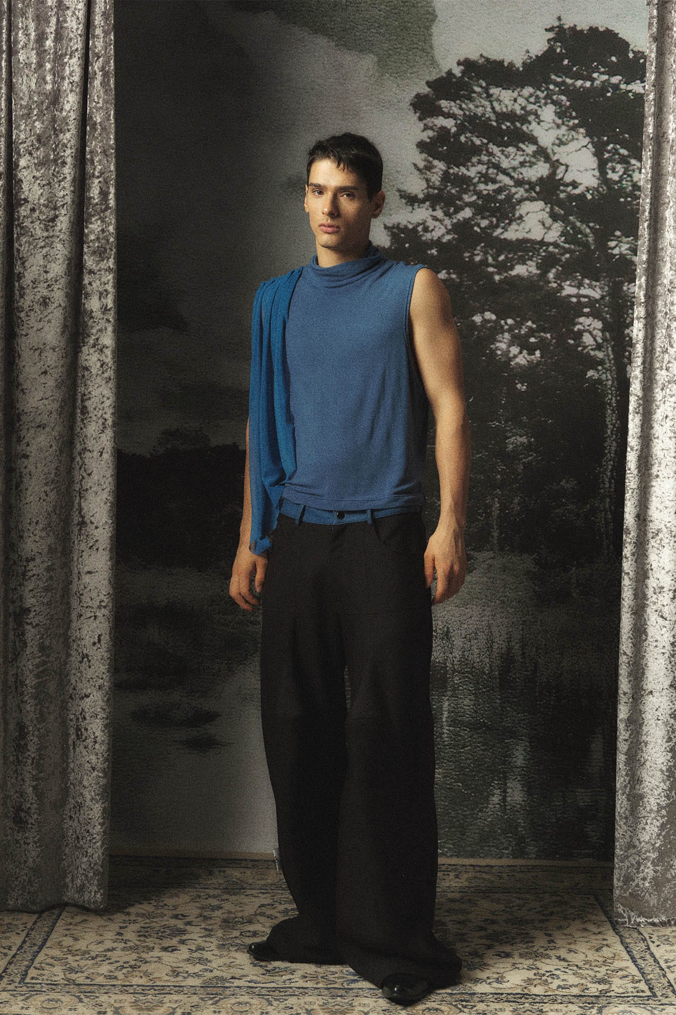 KADAKADA Draped Sheer High-Neck Tank Top