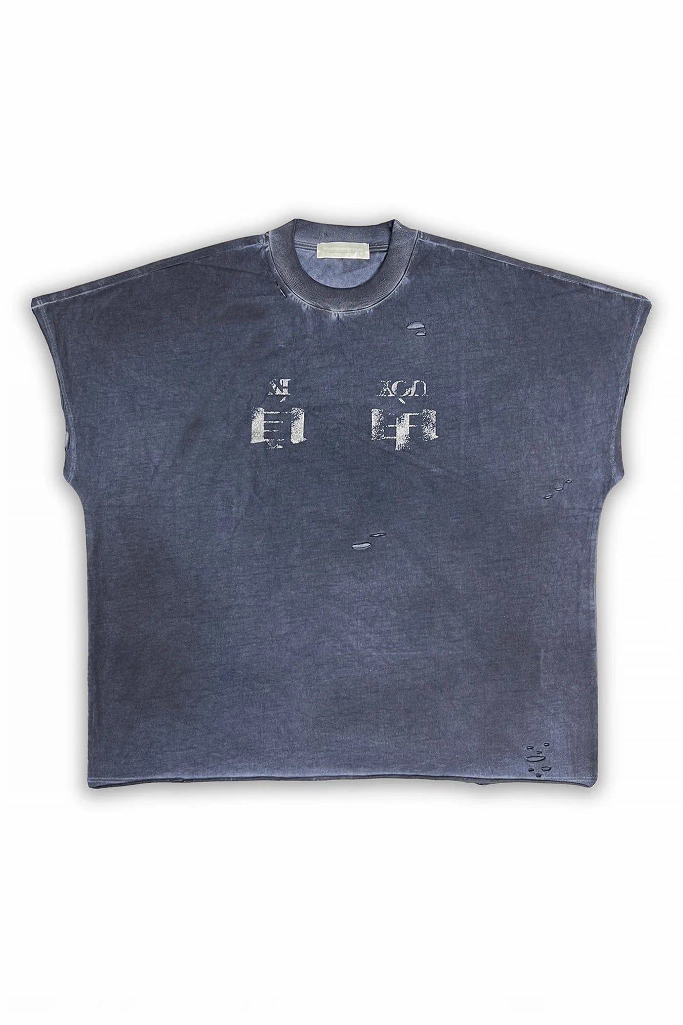 TECNINEGROUP Distressed Blue-Dyed Graphic T-Shirt