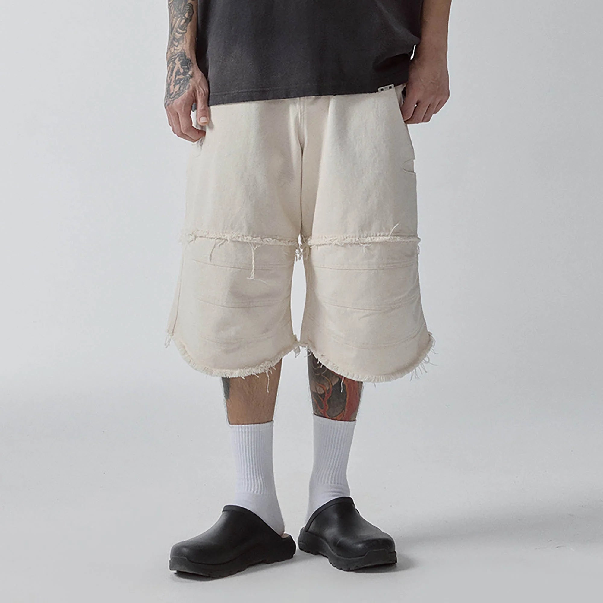 F2CE Layered Spliced Frayed-Edge Shorts