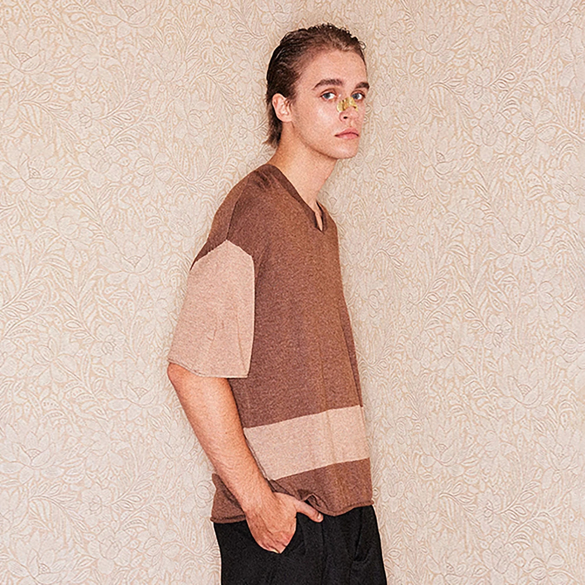RICHILL Contrast Wool-Blended V-Neck T-Shirt