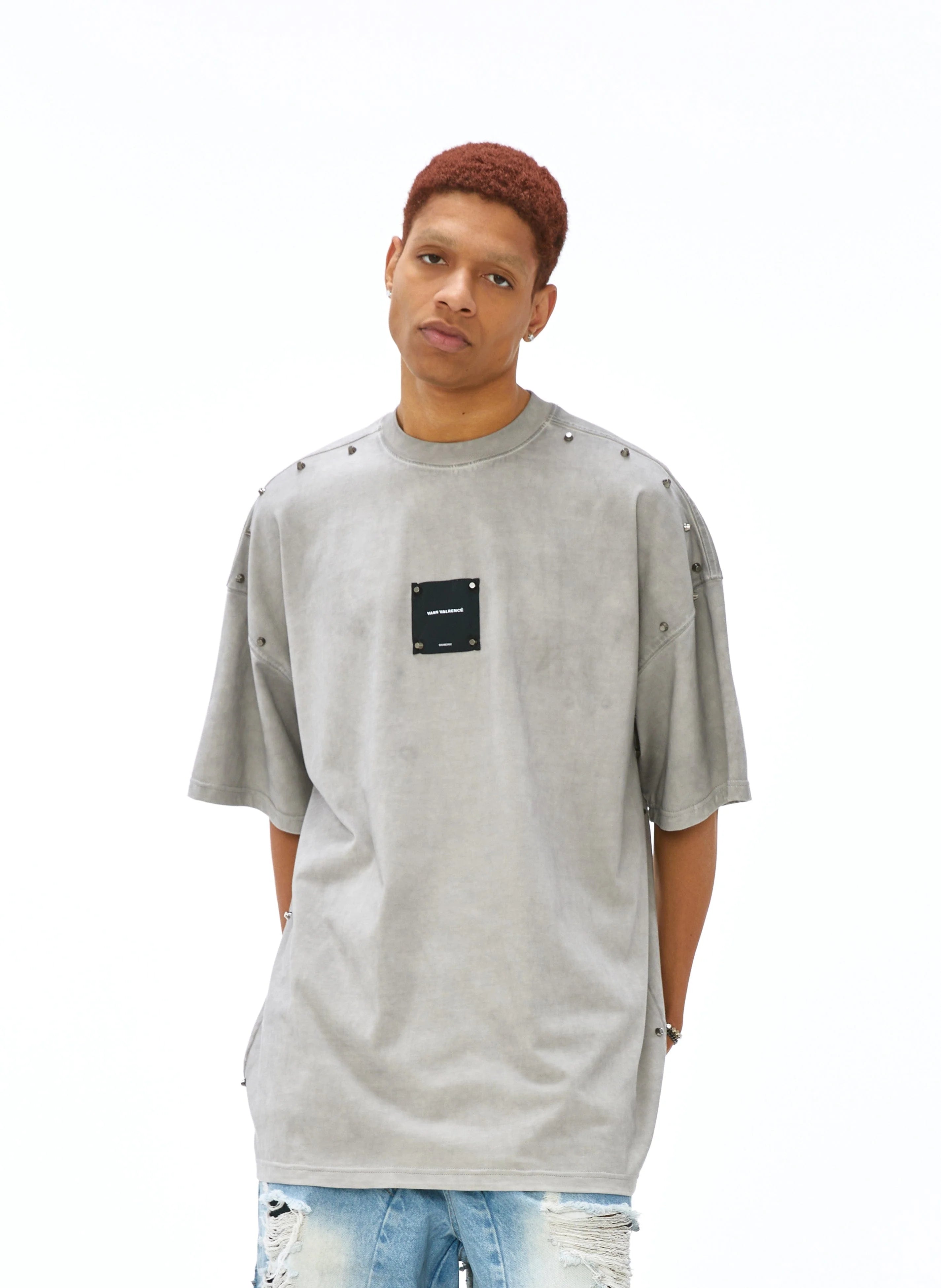 VANN VALRENCE Washed Studded Box Patch T-Shirt