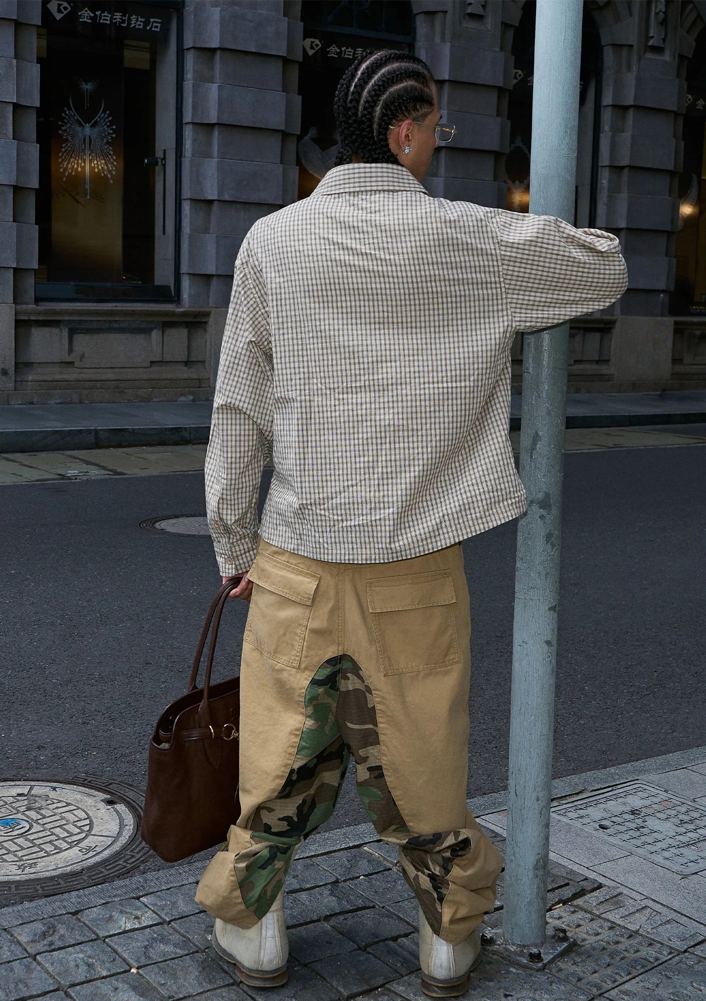 STEEPC Gingham Contrast Patch Boxy Shirt