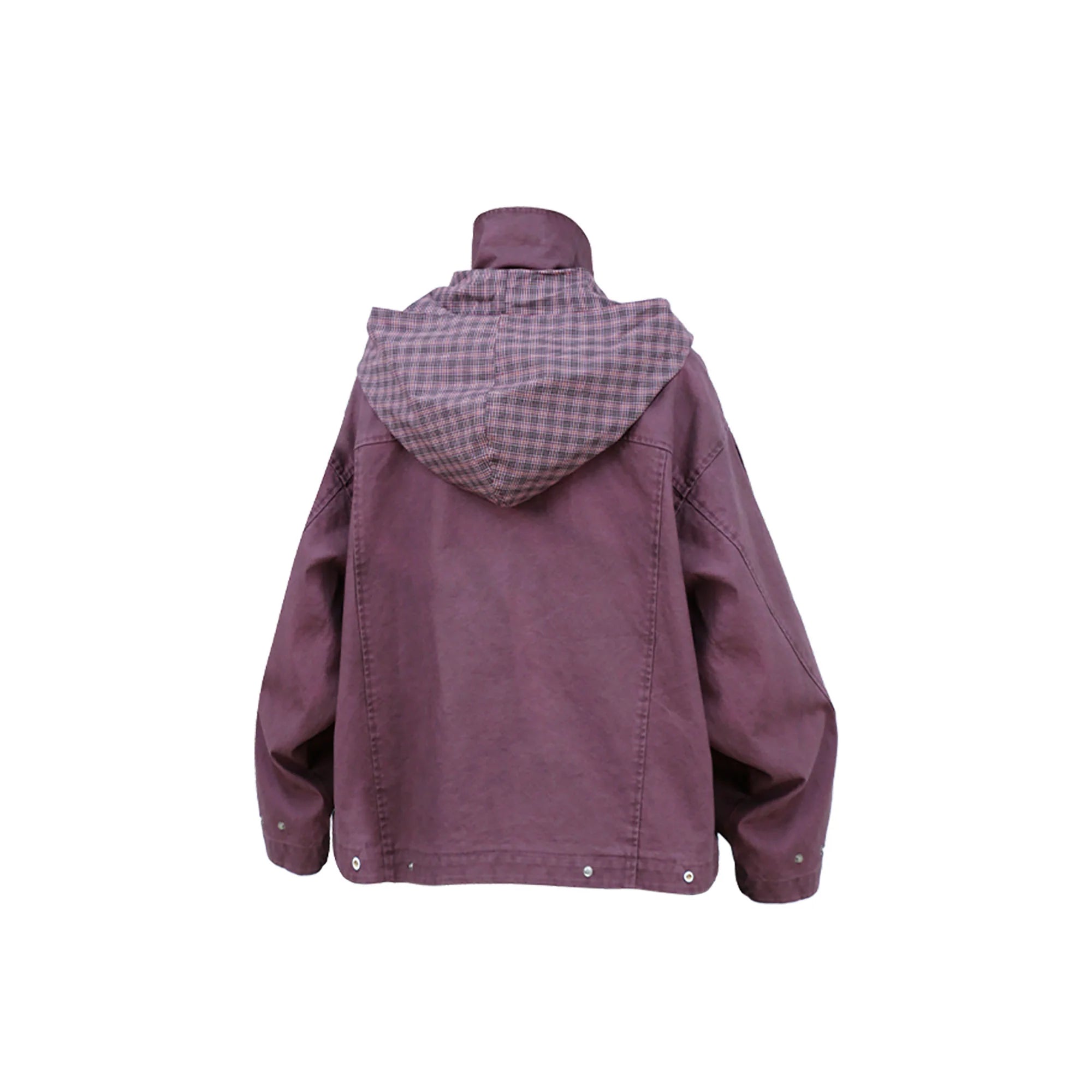 RELABEL Distressed Plaid Hood Oversized Jacket