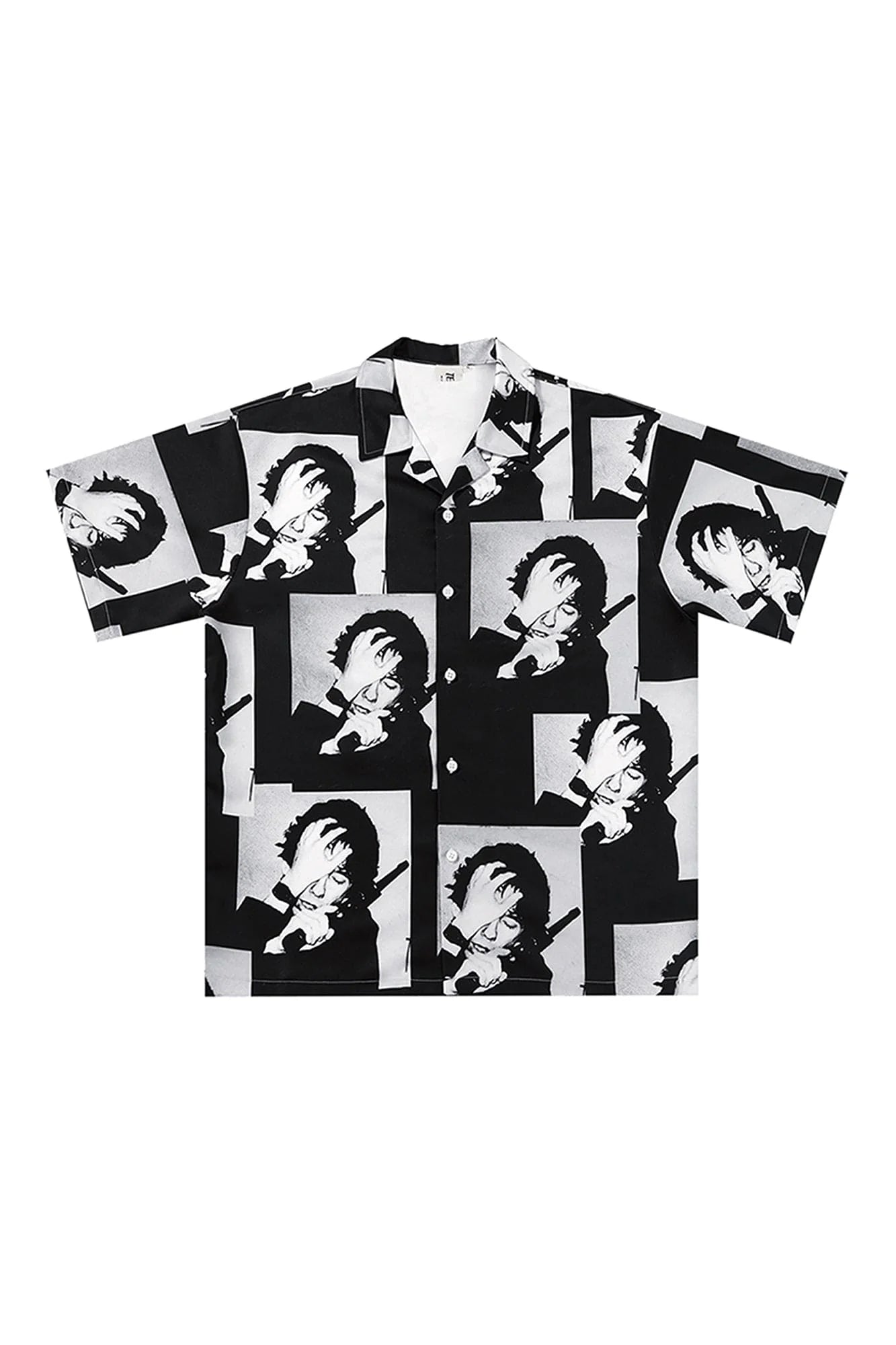 TECNINEGROUP Pop Art Portrait Graphic Cuban Half Shirt