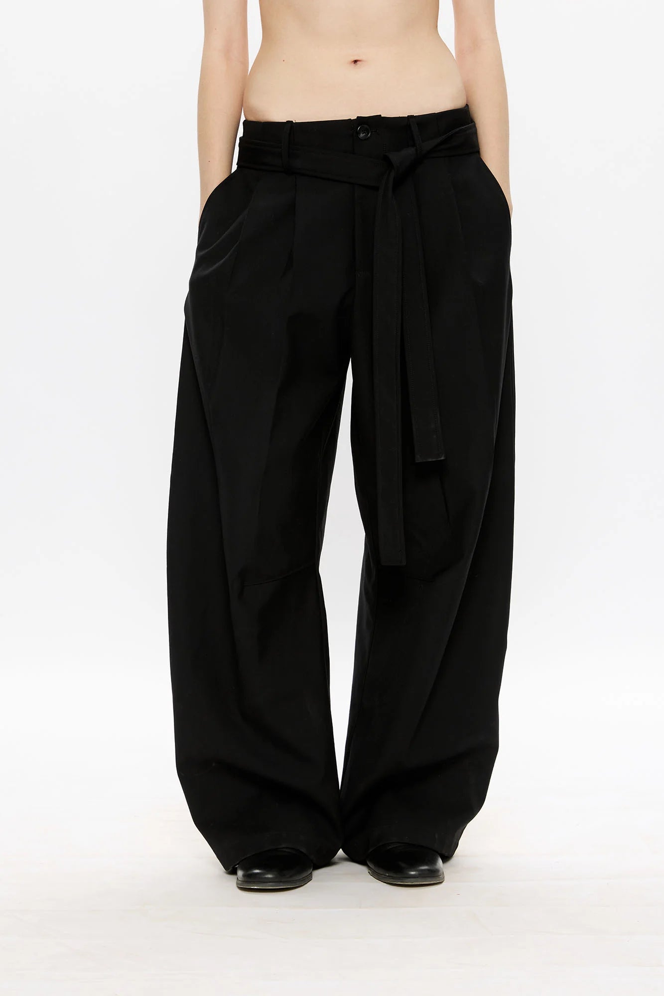 KREATE Belted Pleated Wide-Leg Trousers