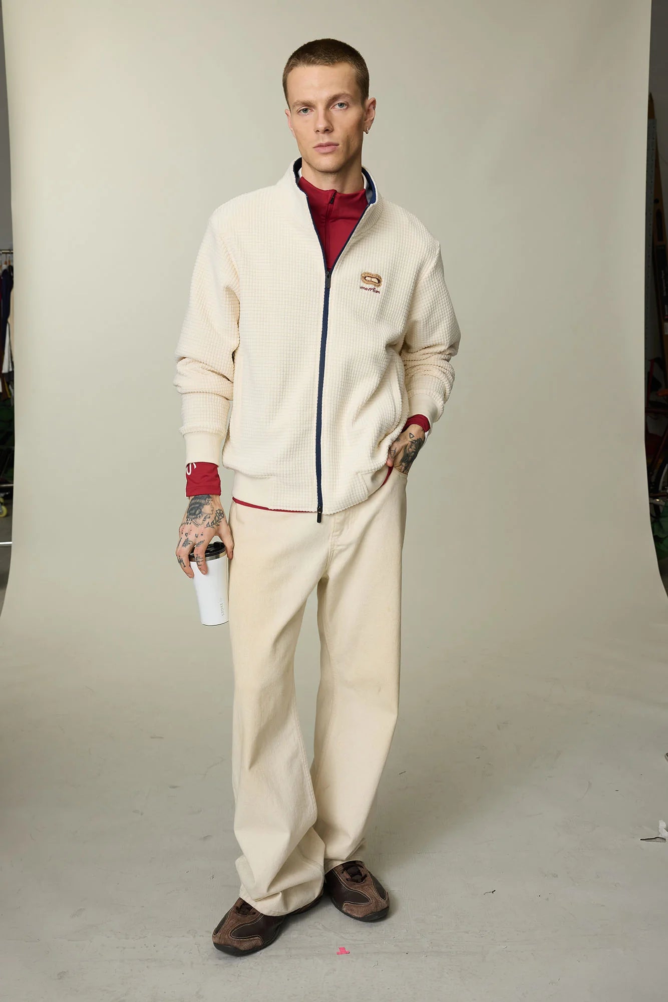 UMAMIISM Waffle Embroidered Fleece-Lined Jacket