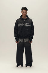 SAVAGEGROWTHWORLD Bullet Graphic Washed Wide-Leg Sweatpants