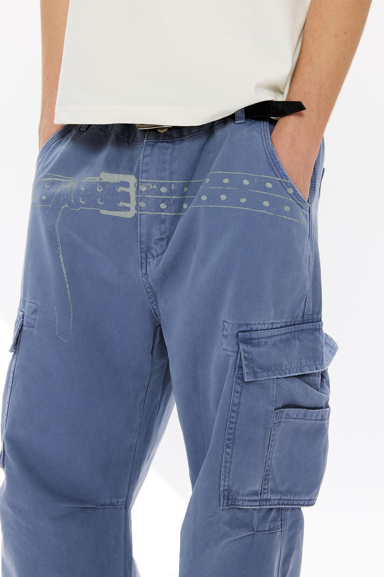 KREATE Washed Belt Graphic Crinkled Cargo Pants