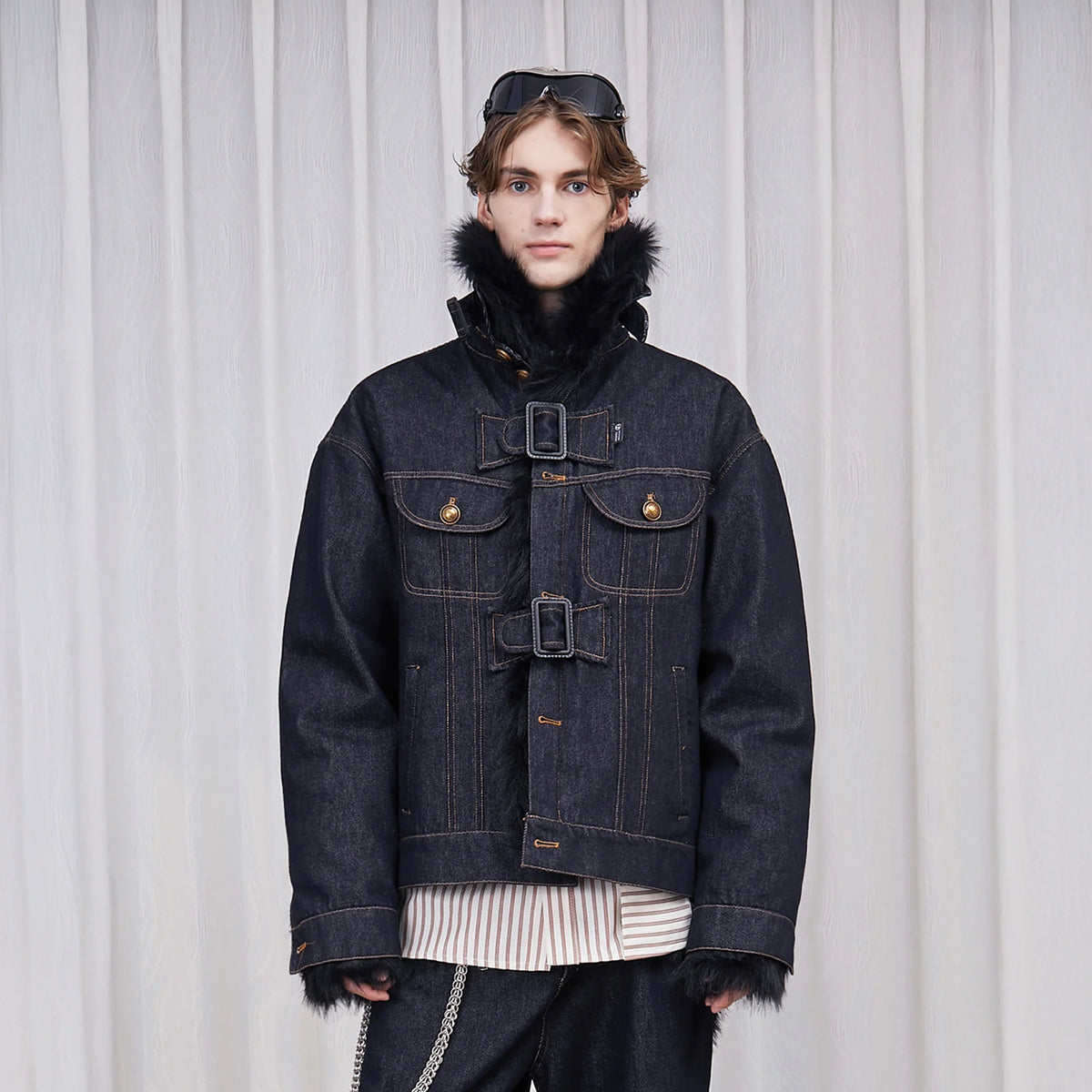 ASSEEN Detachable Faux Fur Linner Denim Jacket