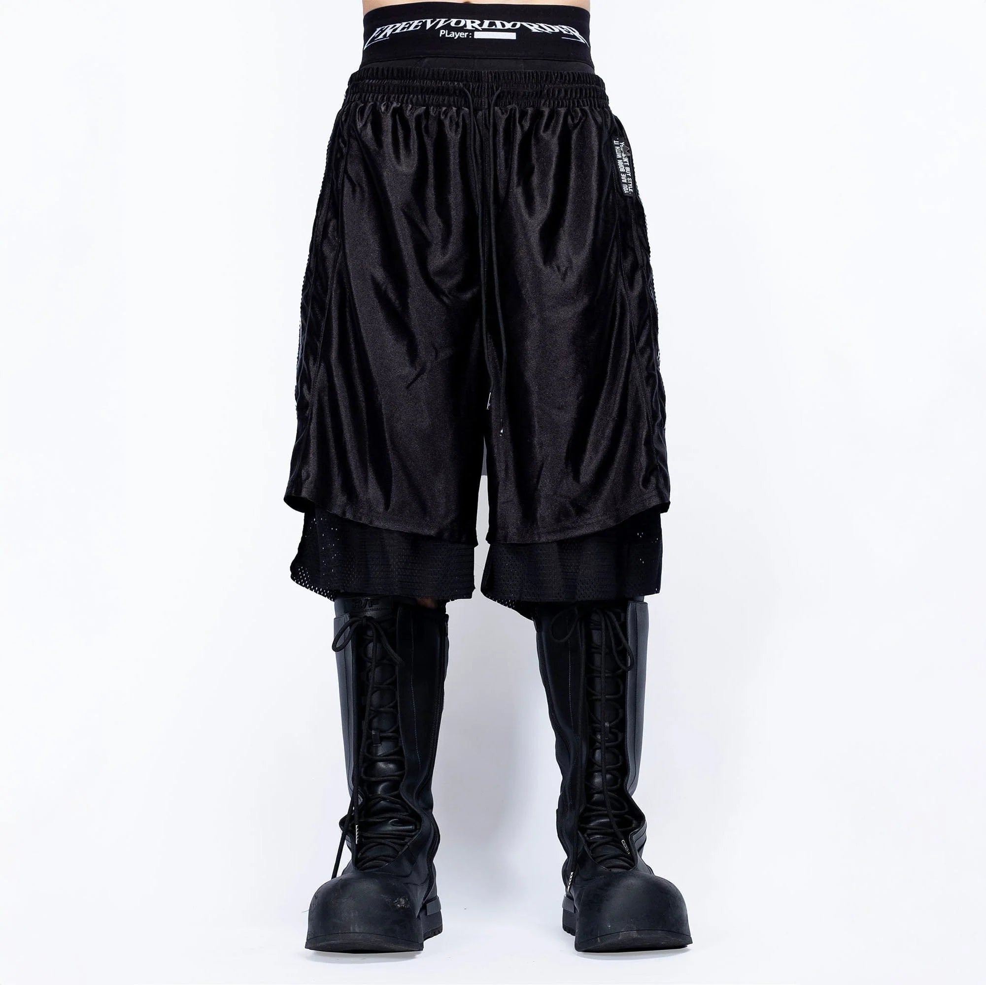 FVVO Layered Mesh Satin Striped Shorts