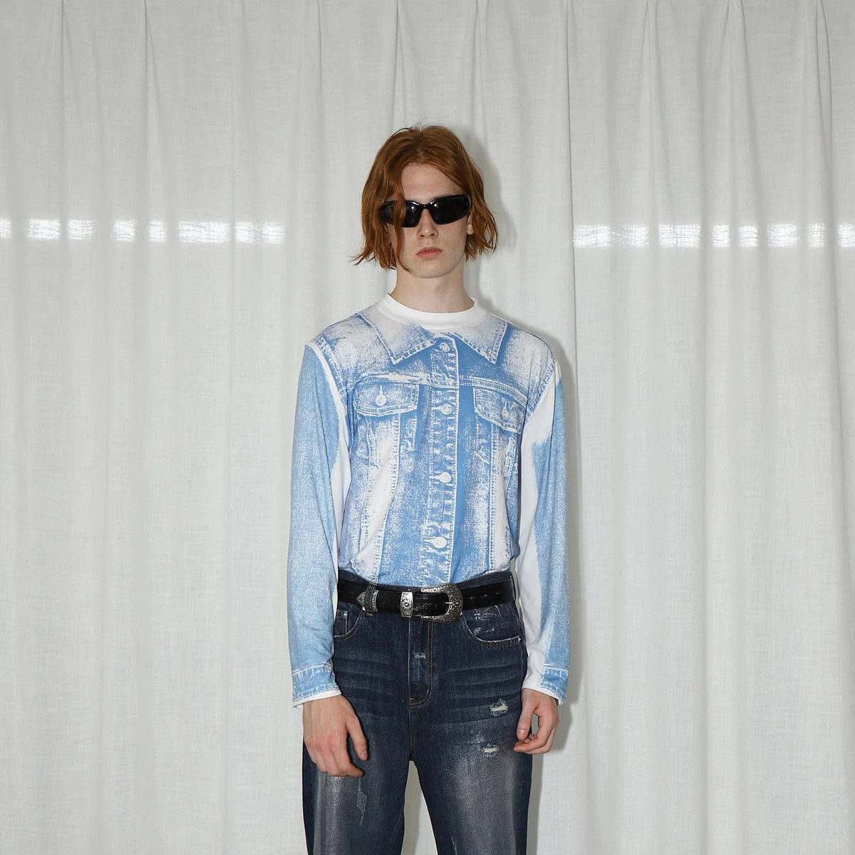 LEONSENSE Denim Print L/S T-Shirt