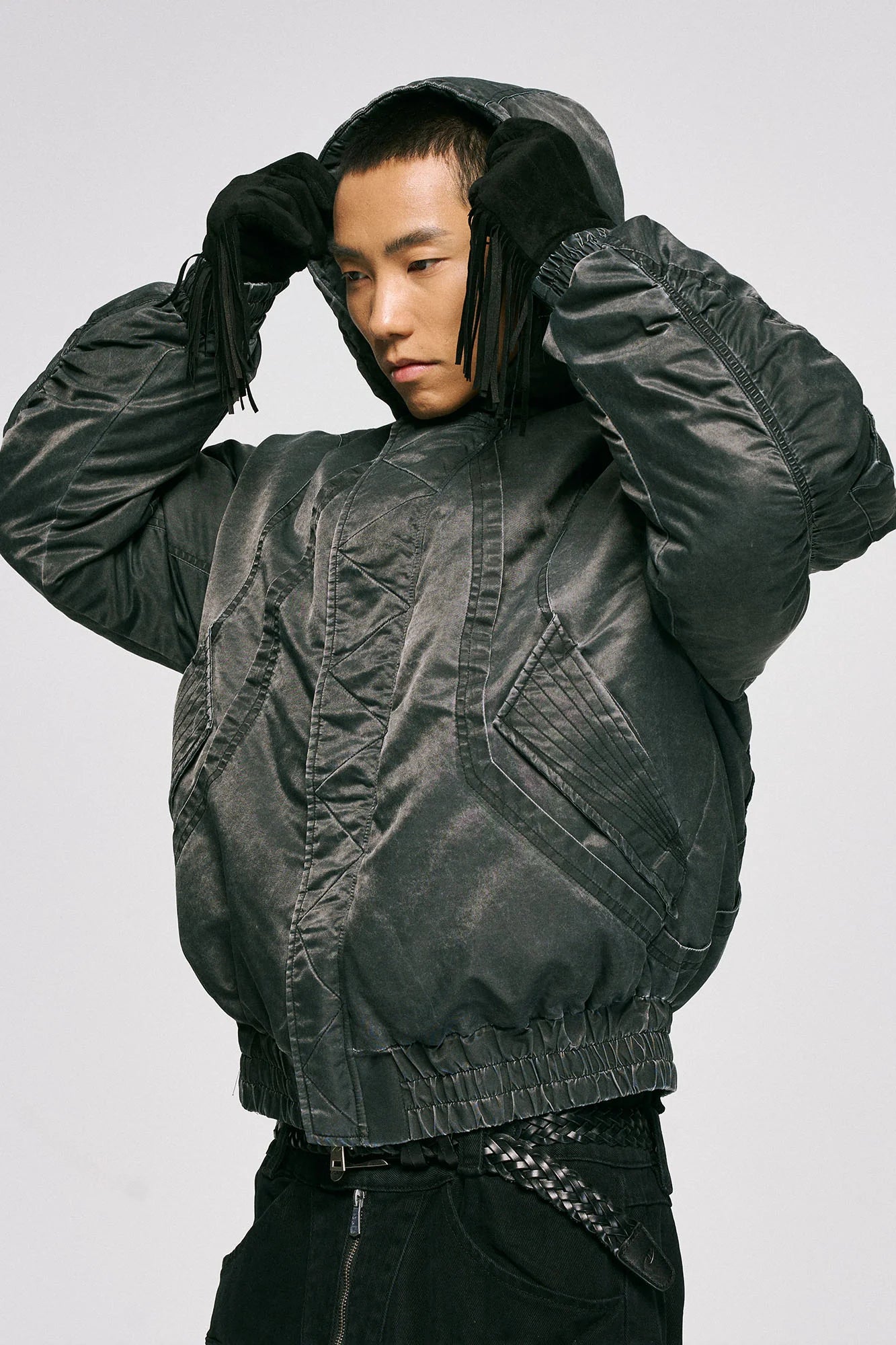CATSSTAC Washed Nylon Bomber Puffer Jacket