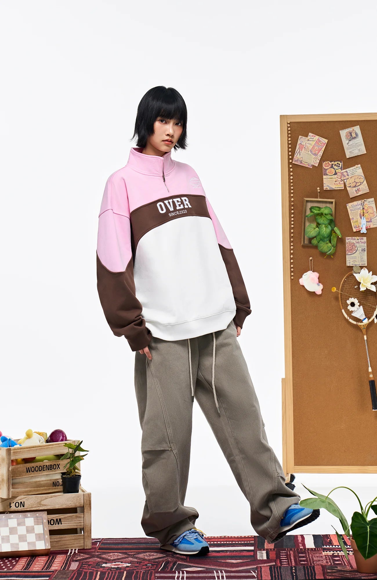 OVERLAPS Washed Drawstring Barrel-Leg Utility Pants