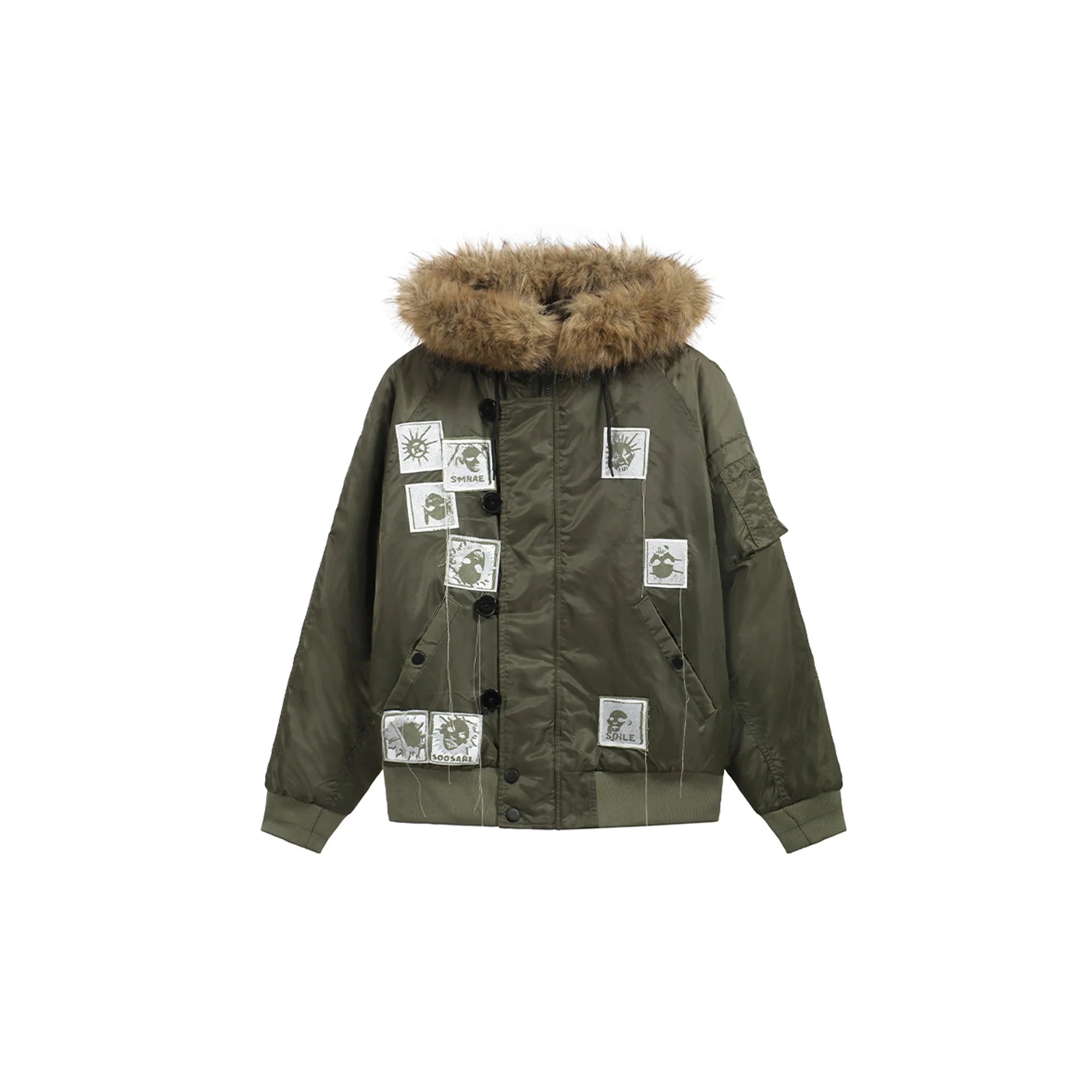 NOTHINGNESS WORLD Faux Fur Patch Hooded Puffer Jacket