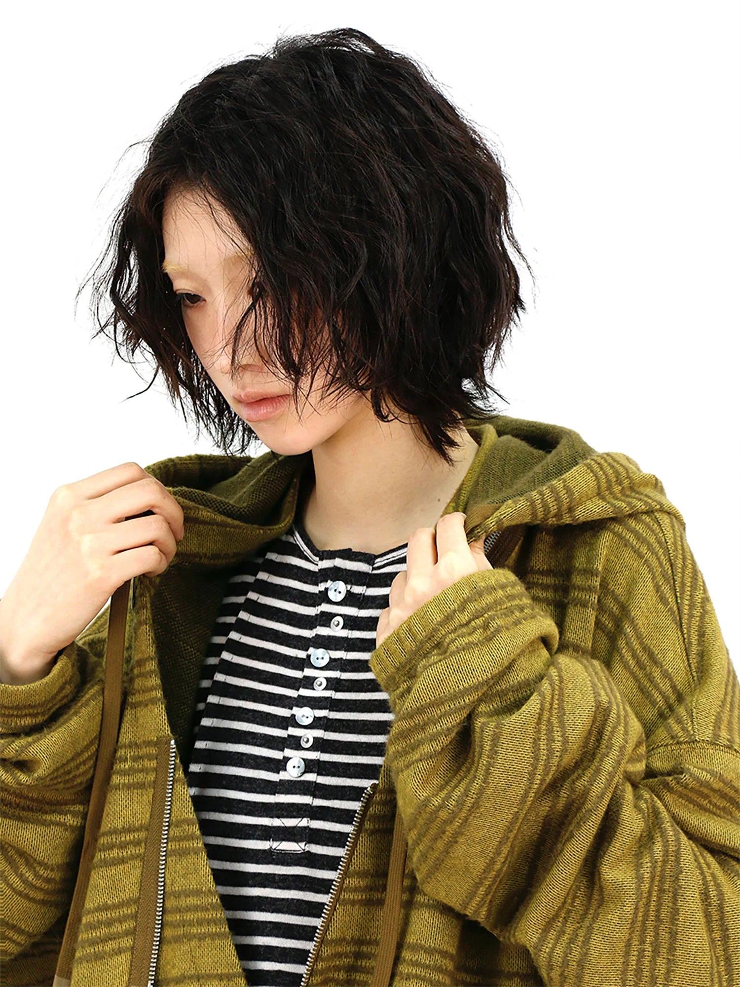 RELABEL Striped Asym Half-Zip Knit Hoodie