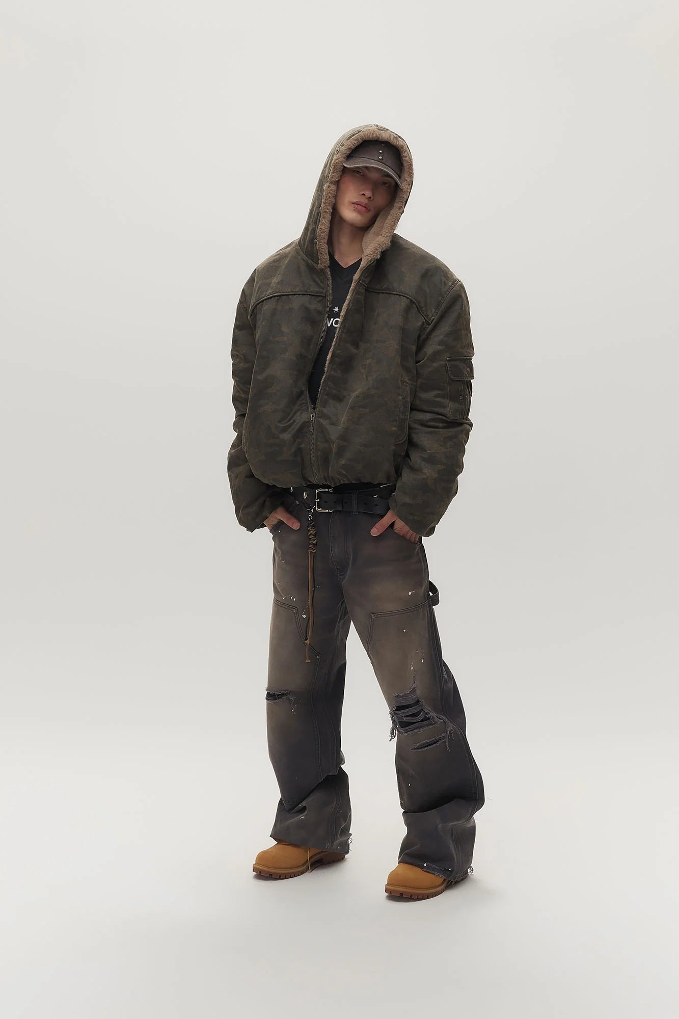 SAVAGEGROWTHWORLD Camo Faux Fur Lining Bomber Jacket