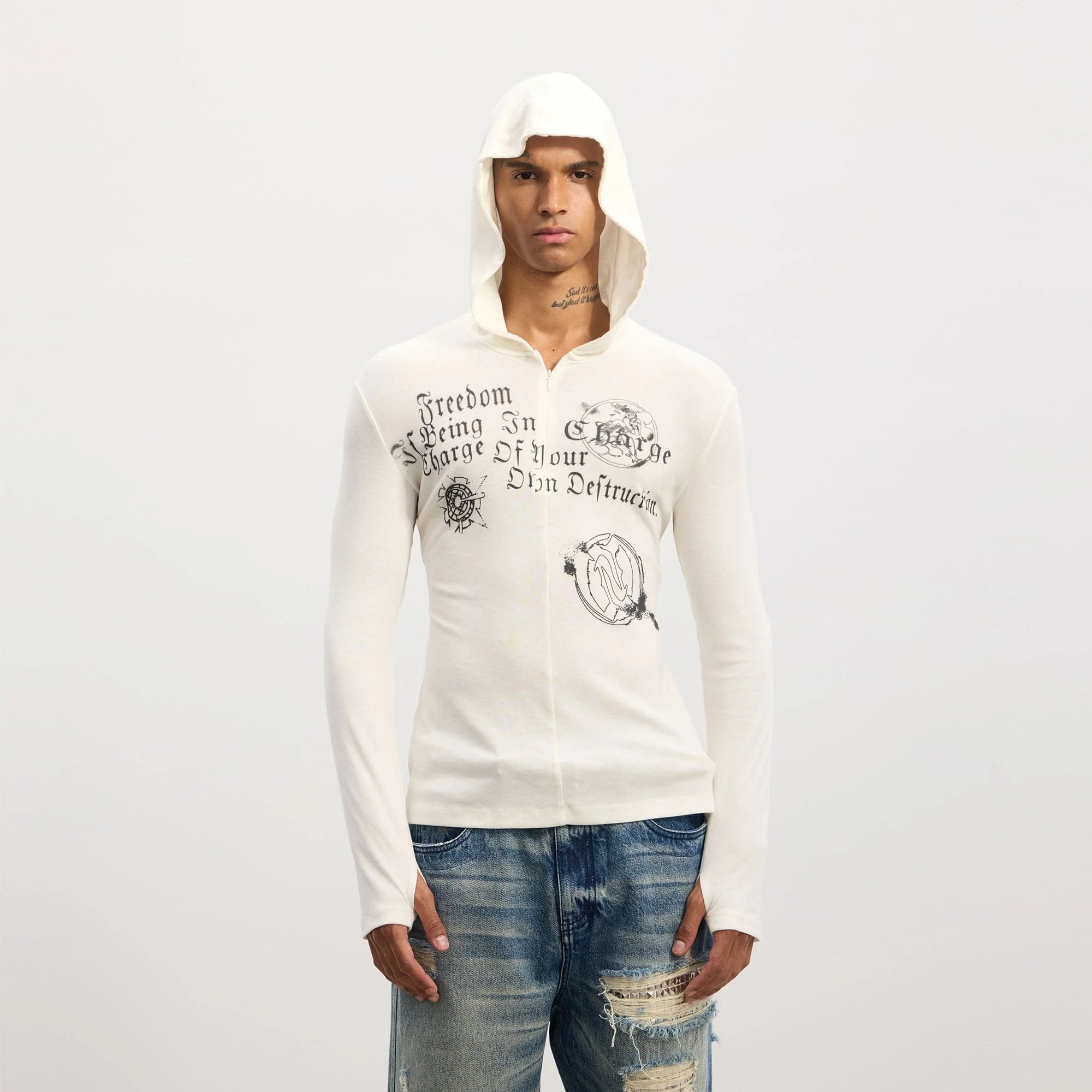 DND4DES Gothic Graphic Slim Zip-Up Hoodie