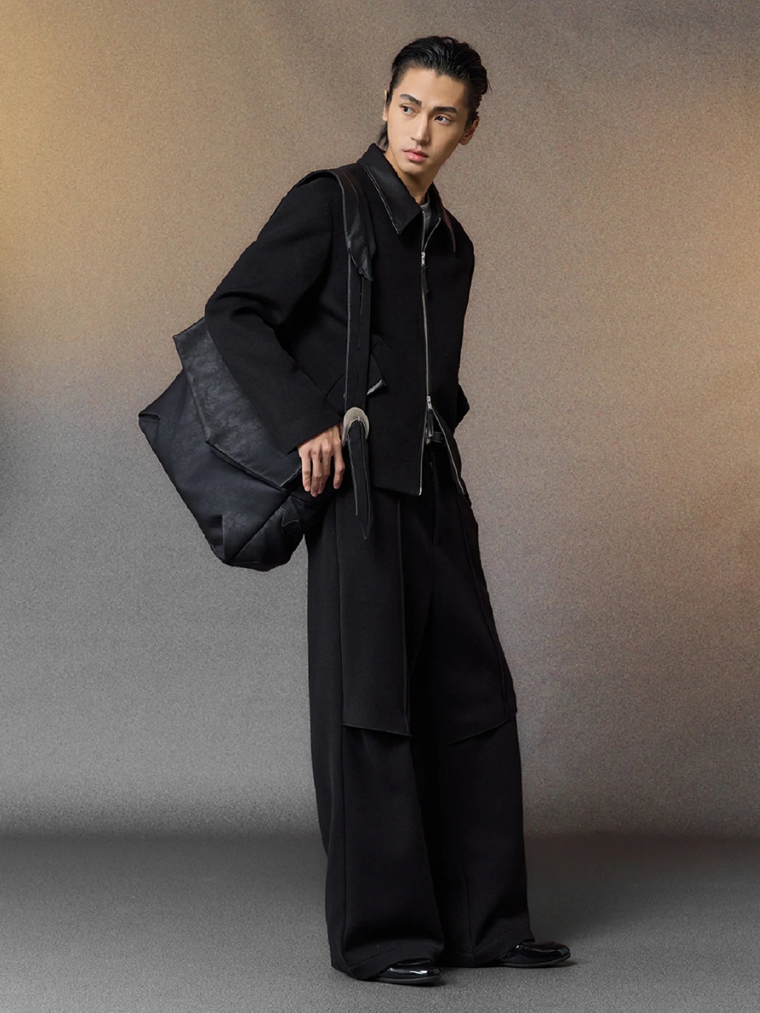 ALVNG AR ANTS PU Collar Wool-Blend Jacket