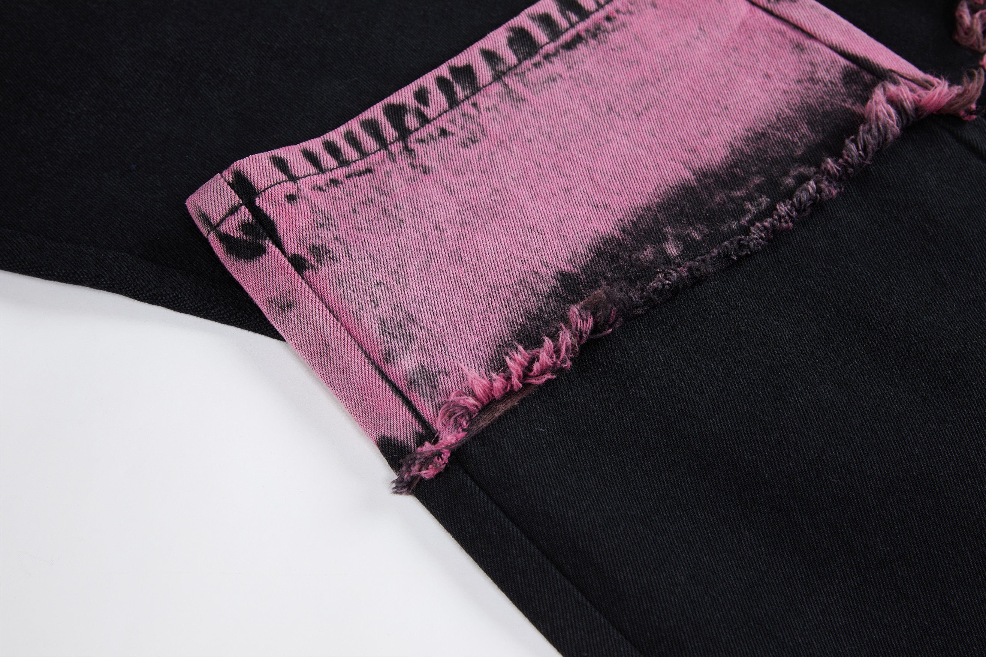 VANN VALRENCE Distressed Panelled Frayed Straight-Leg Jeans