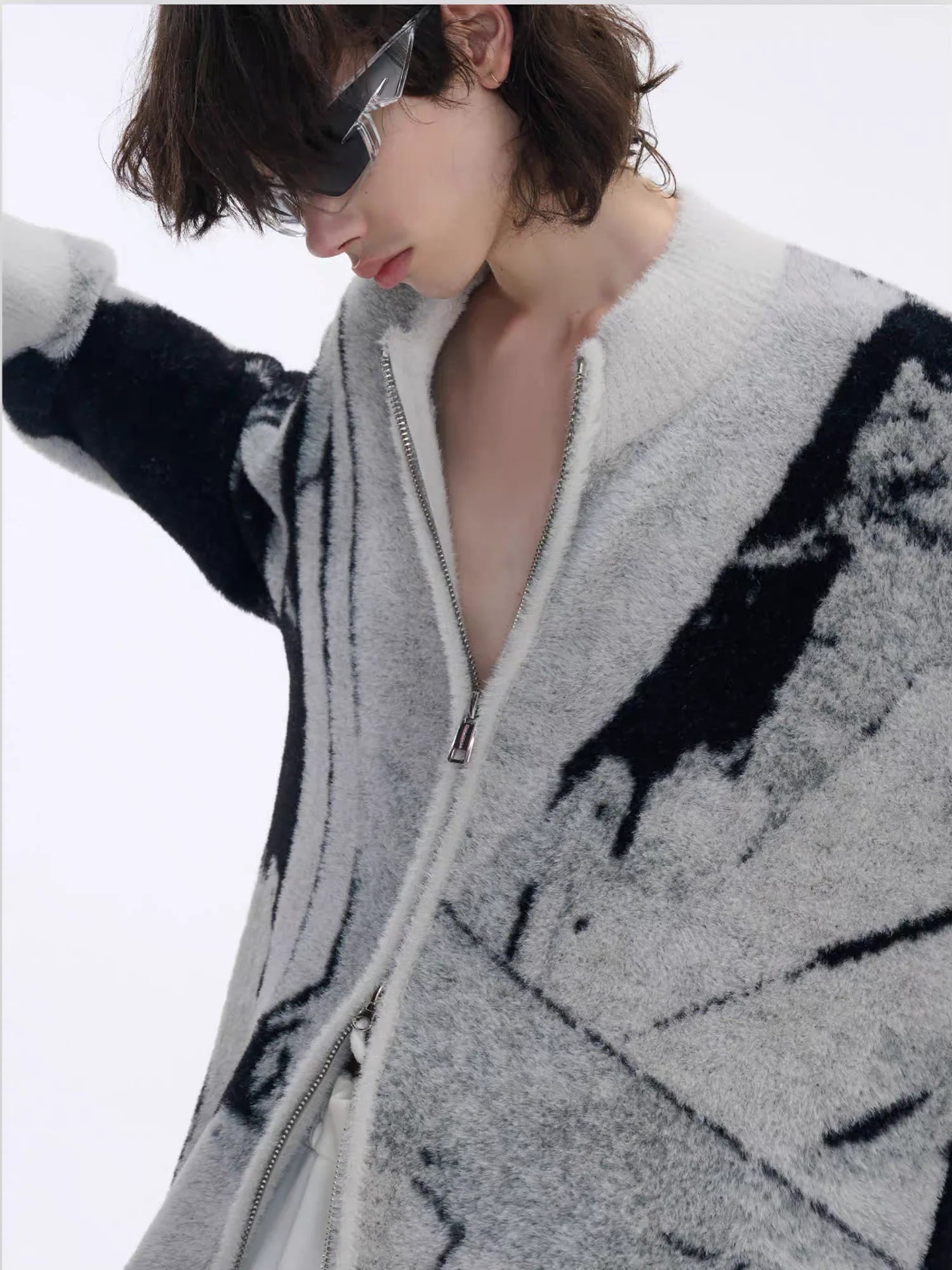 TIWILLTANG Faux-Mink Graphic Knit Jacket