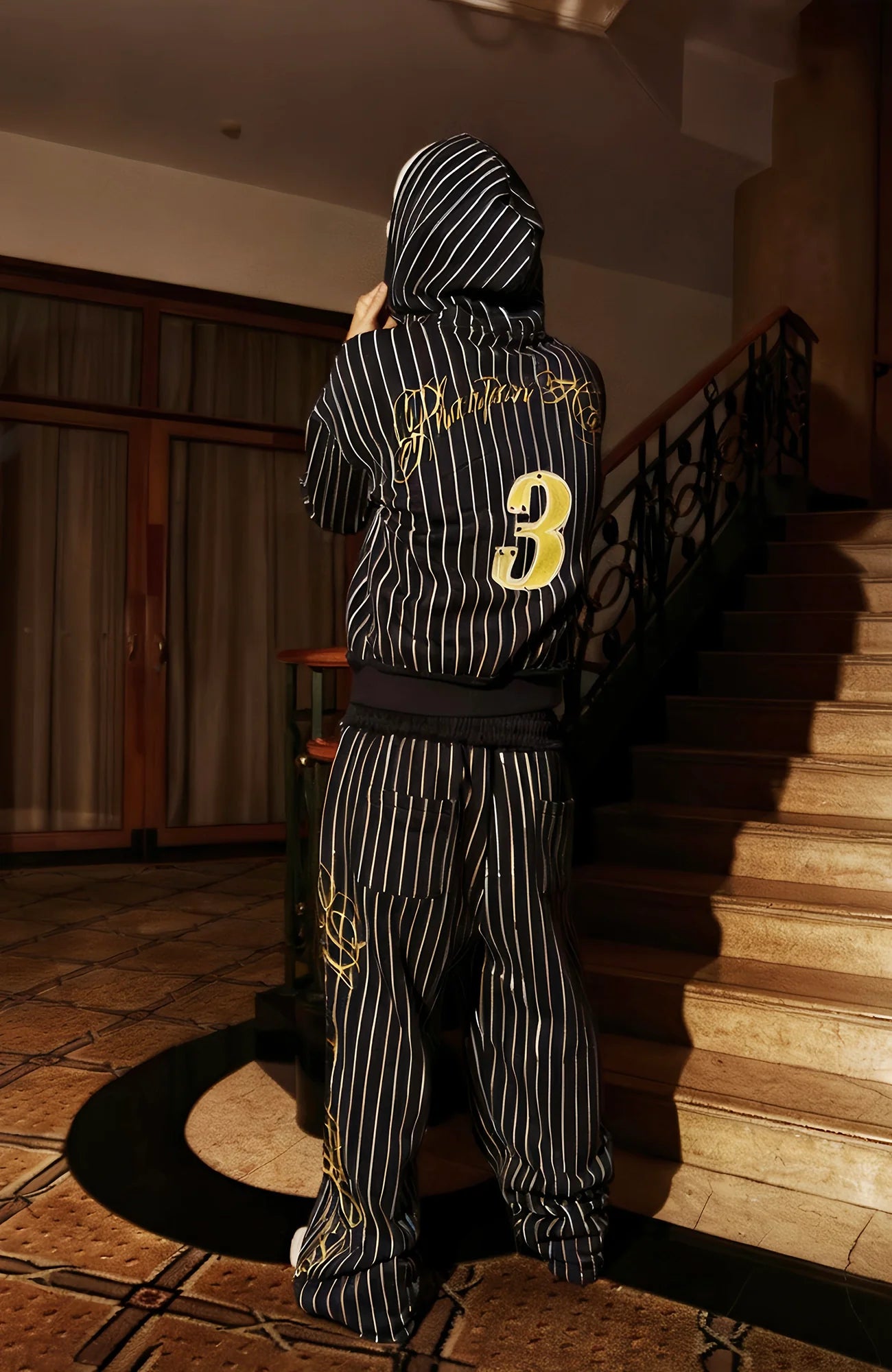 PHANTOMHUNTER Stripe Embroidered Studded Hoodie
