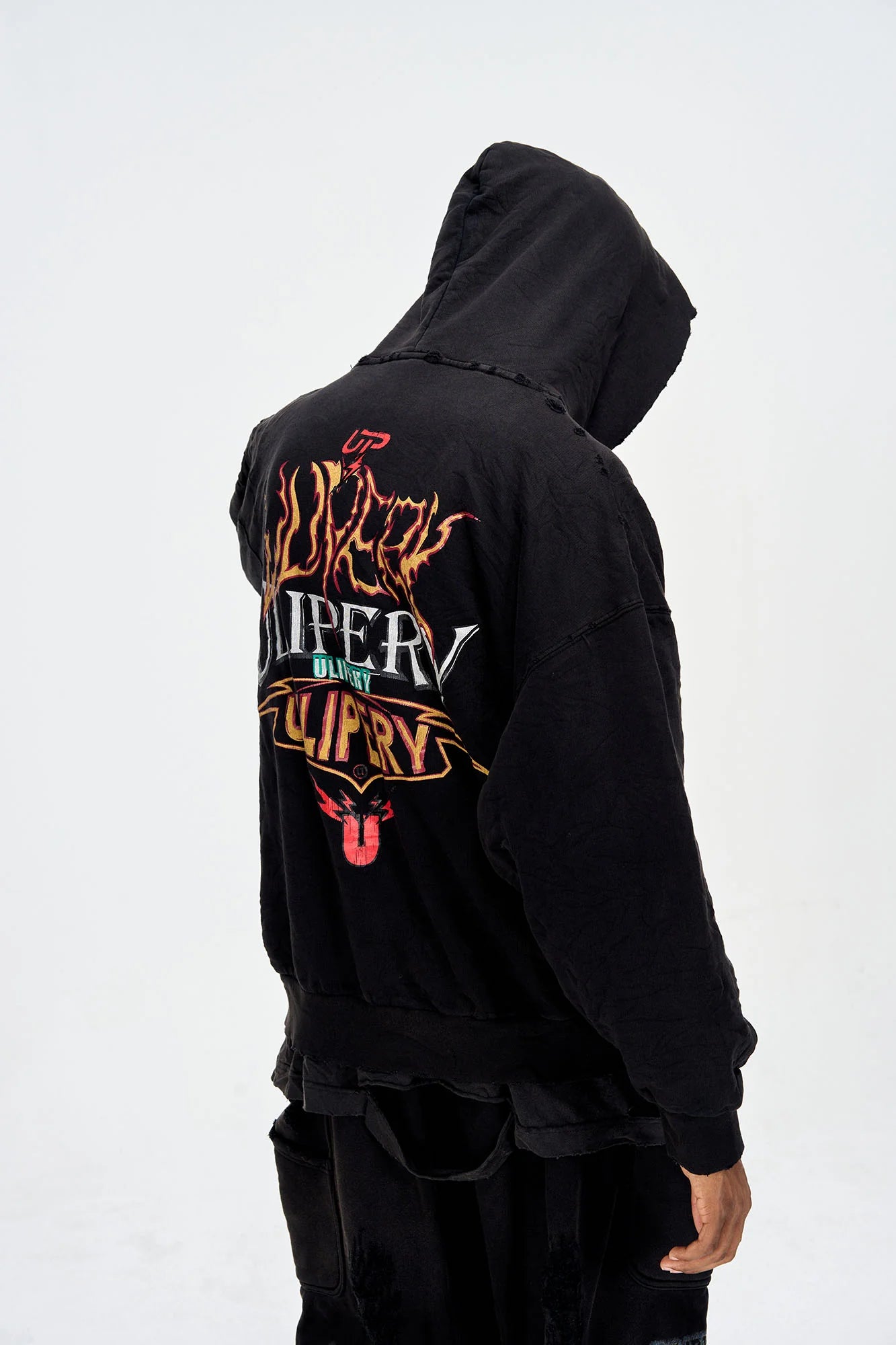 ULIPERY Distressed Crinkled Hooded Jacket