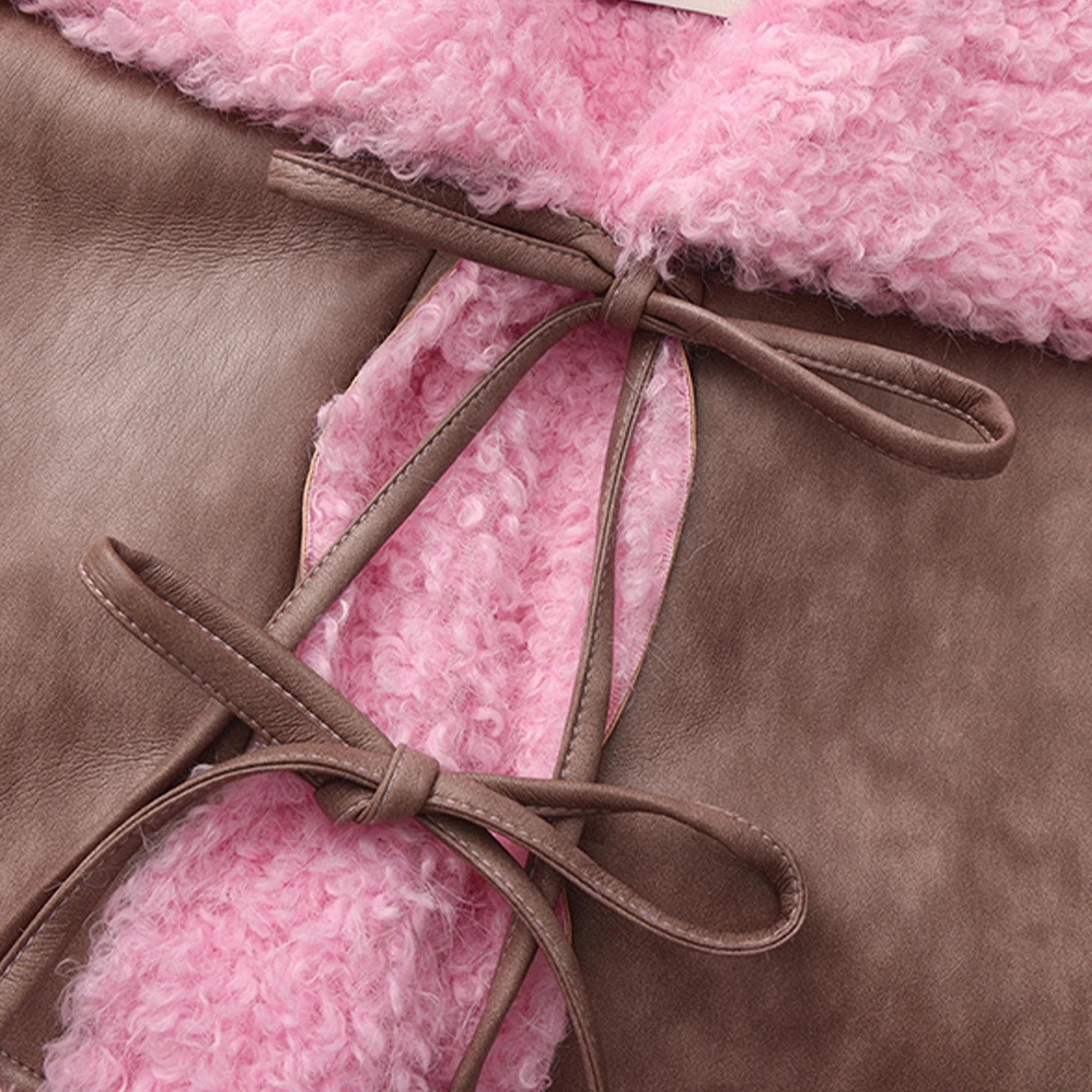 VANN VALRENCE Shearling-Trim Panel PU Long Coat