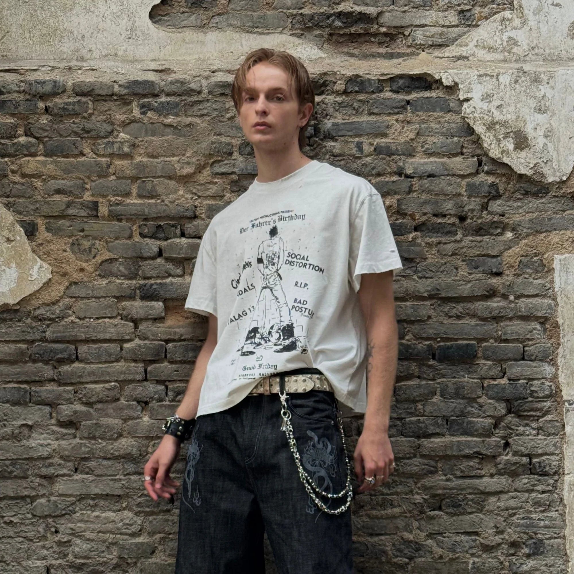 LUUUCAM Punk Flyer Distressed Graphic T-Shirt