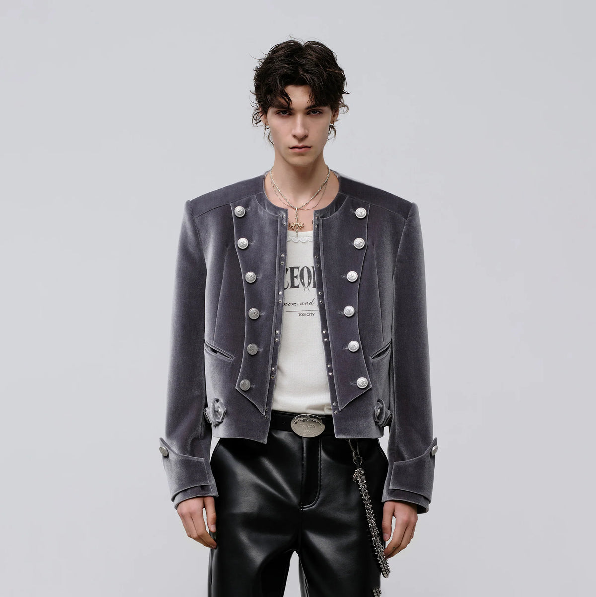 FACEONLAB Velvet Operatic Cropped Jacket Gray