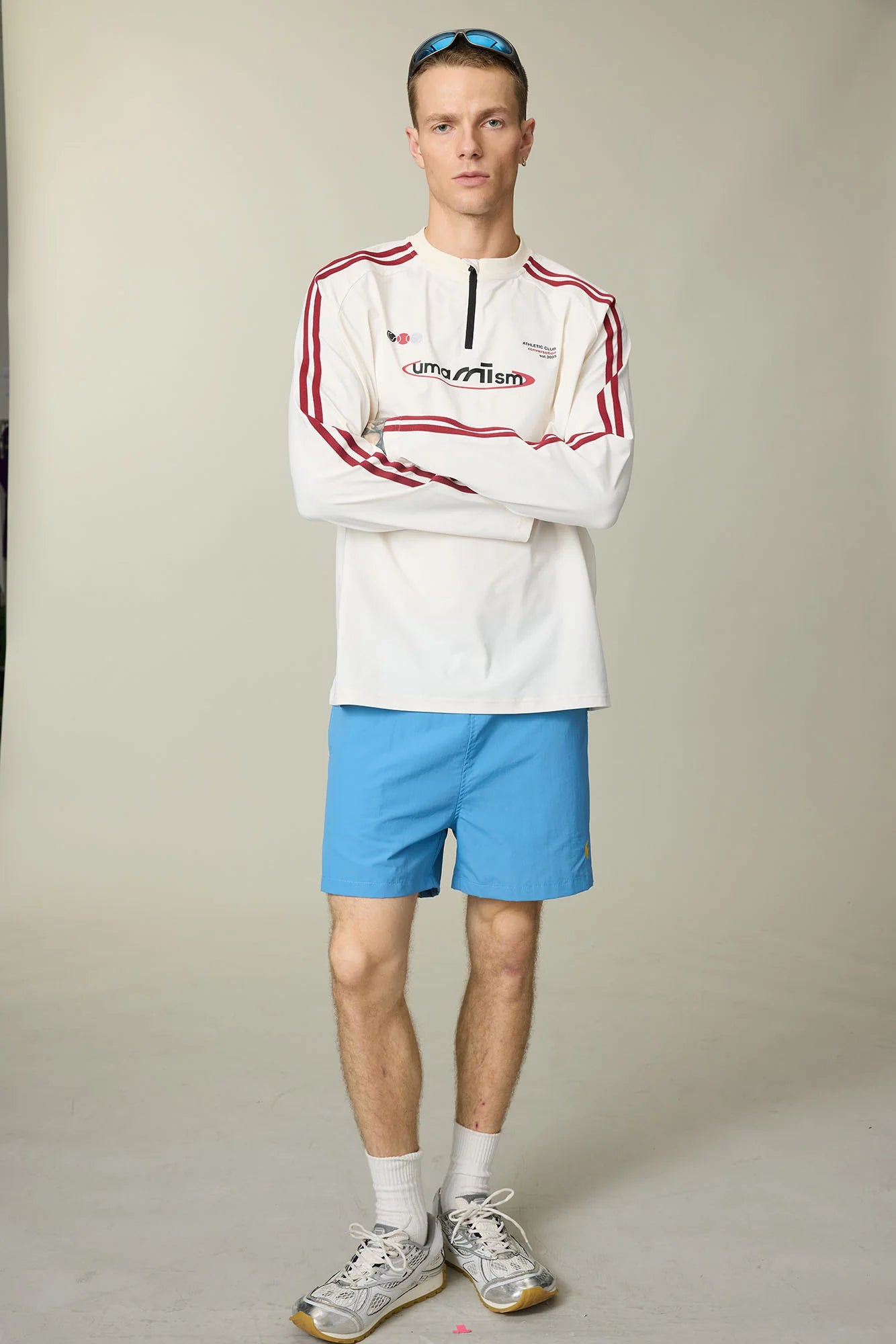 UMAMIISM Side Stripe Mesh-Panel Quick-Dry Long-Sleeve Tee
