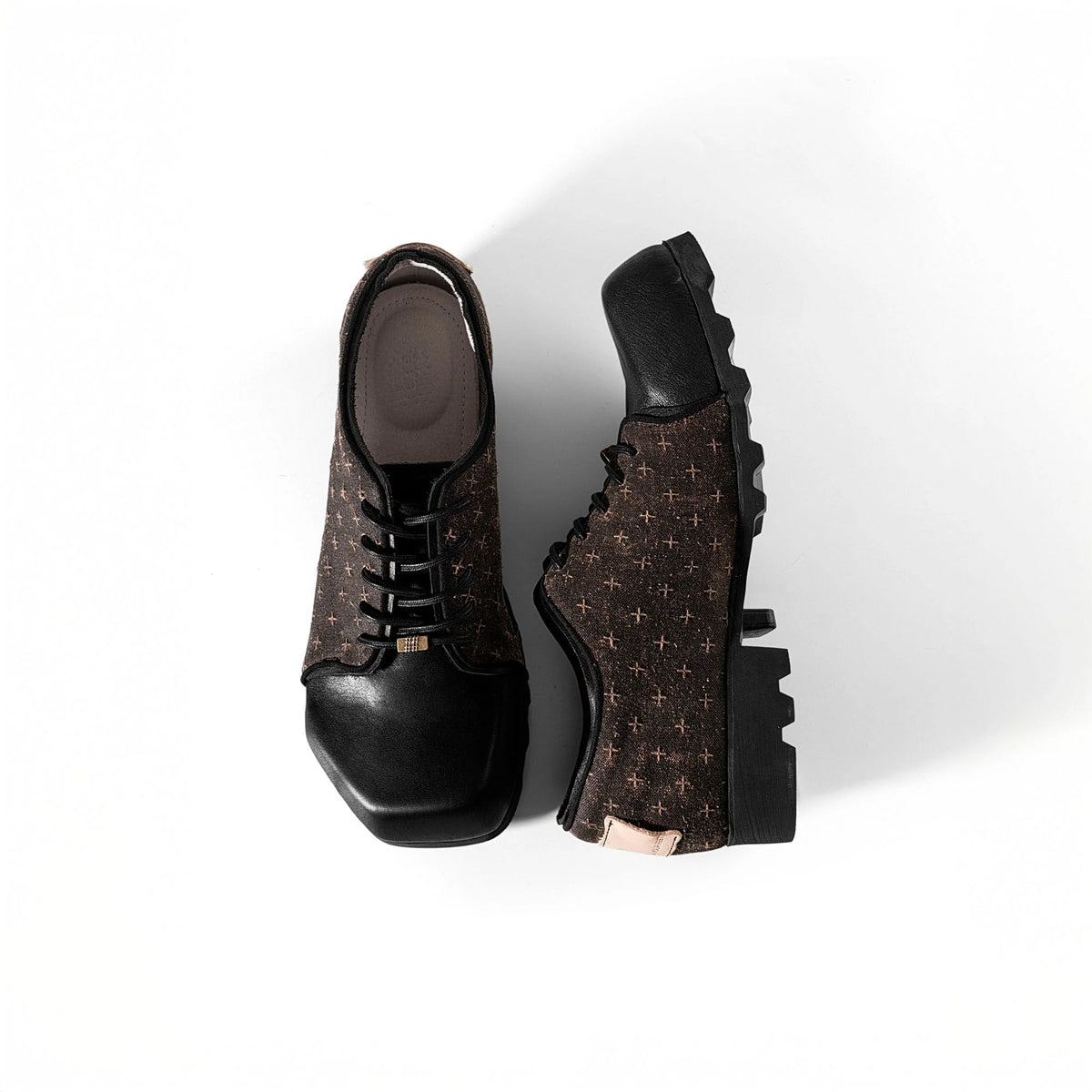 REWRITE Silk Panel Square-Toe Derby Shoes