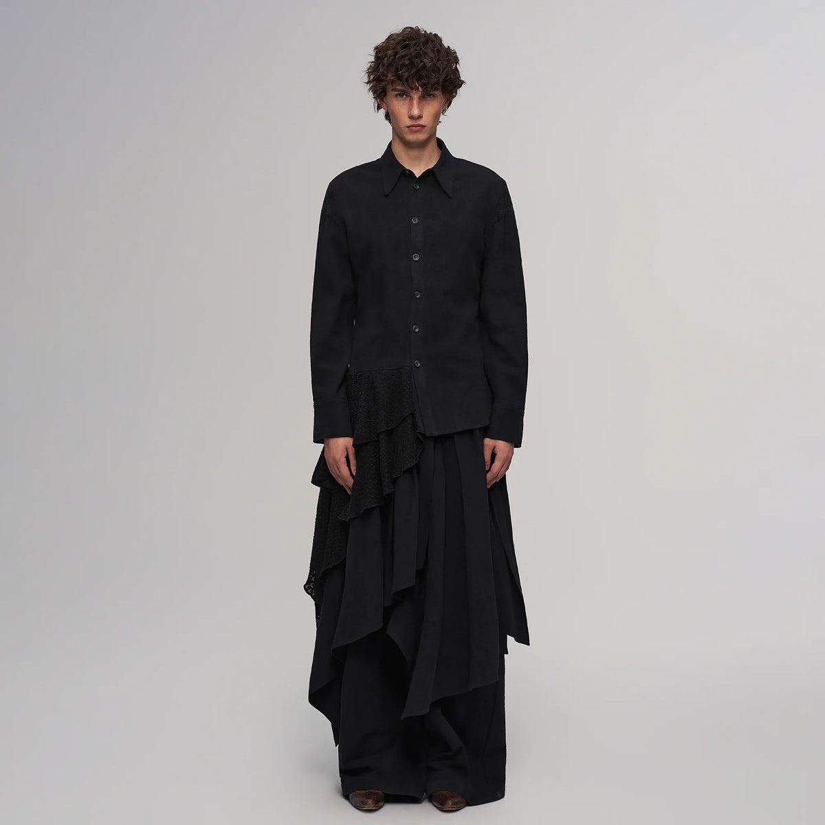 ILNya Nieternite Nifutur Asymmetric Drape Panel Ramie-Blend Shirt