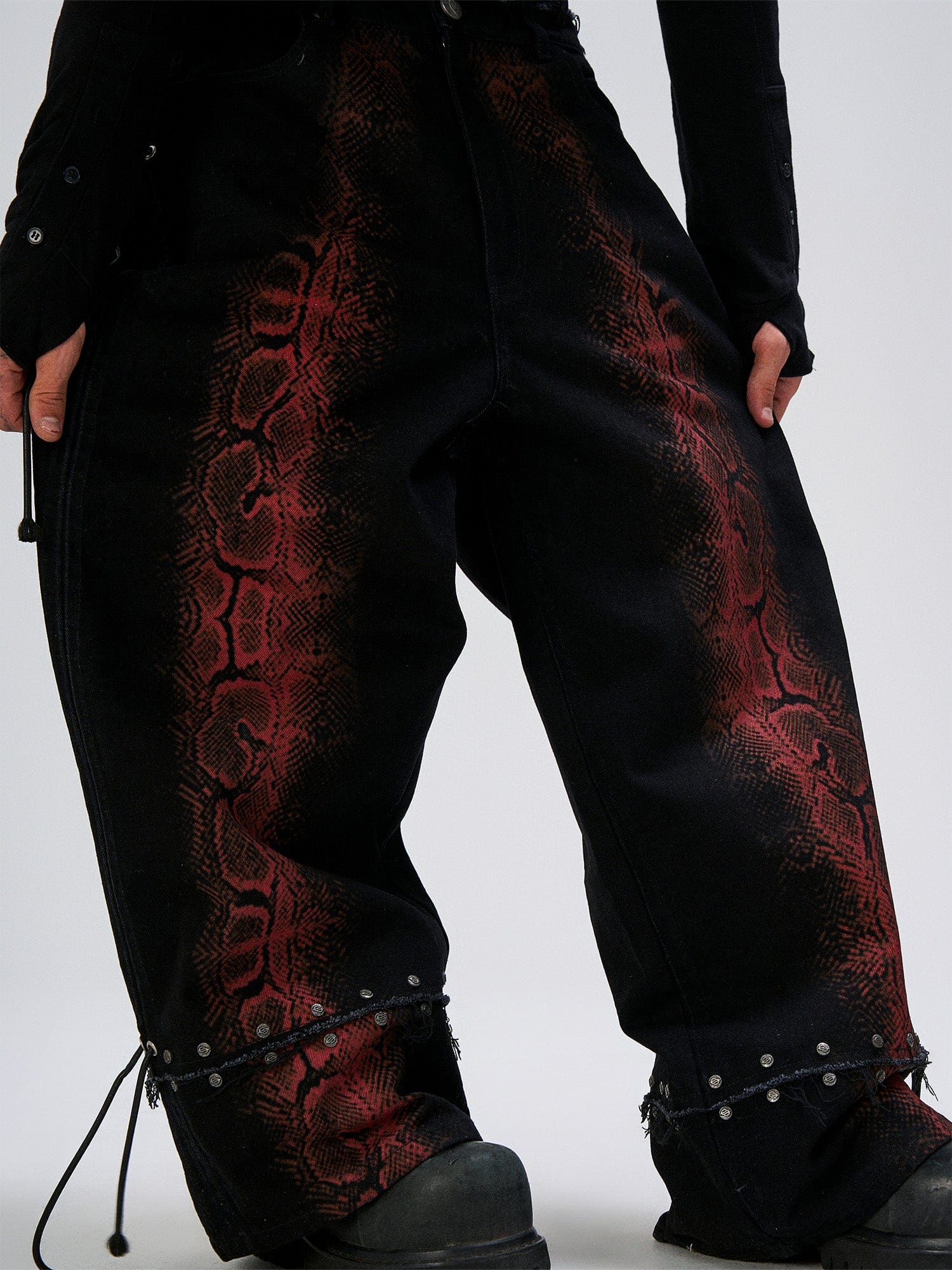 FLYERRER Washed Contrast Snakeskin Drawcord Wide-Leg Jeans