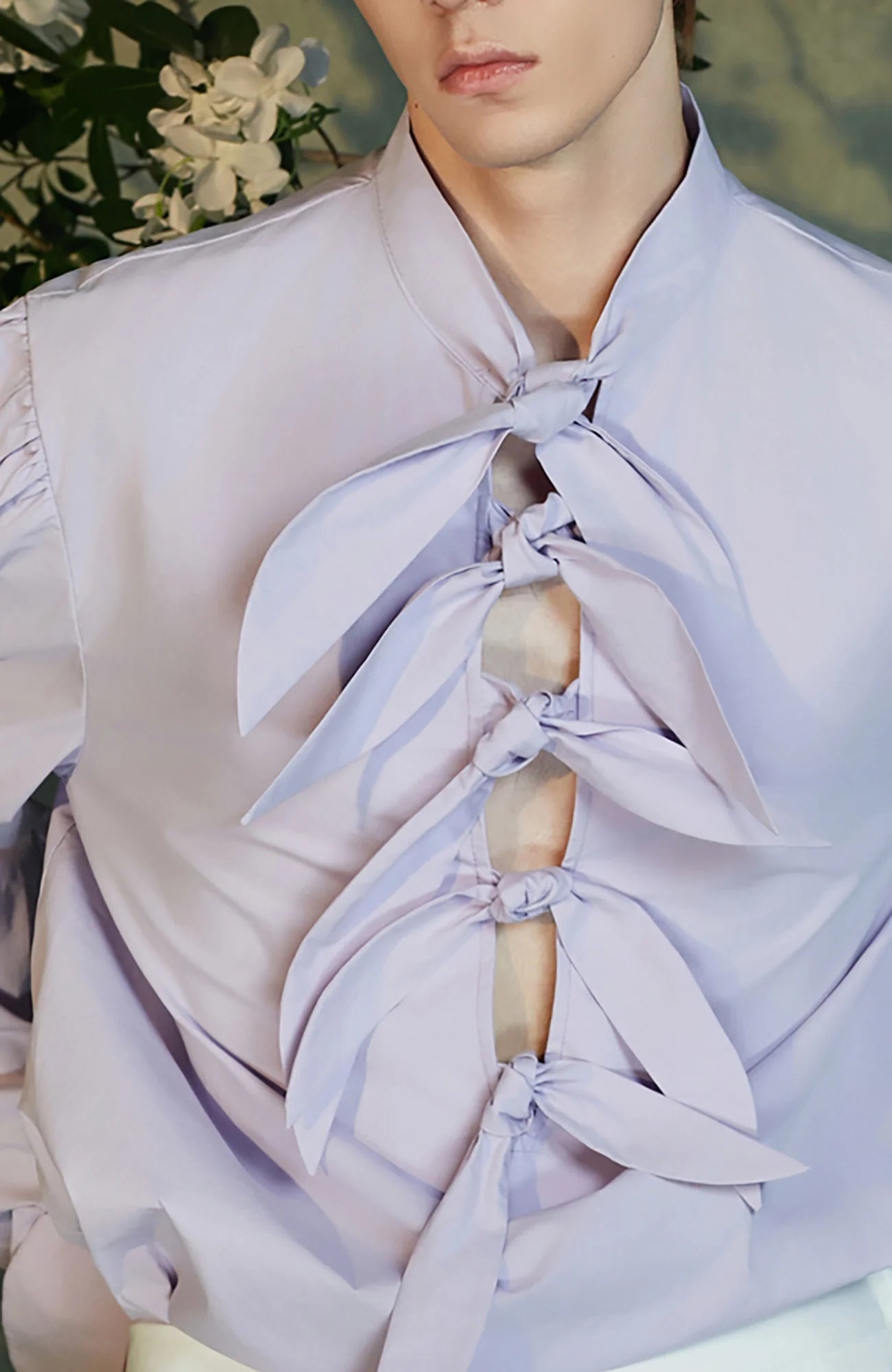 JIECHI Multi-Tie Front Ruched Shoulder Shirt