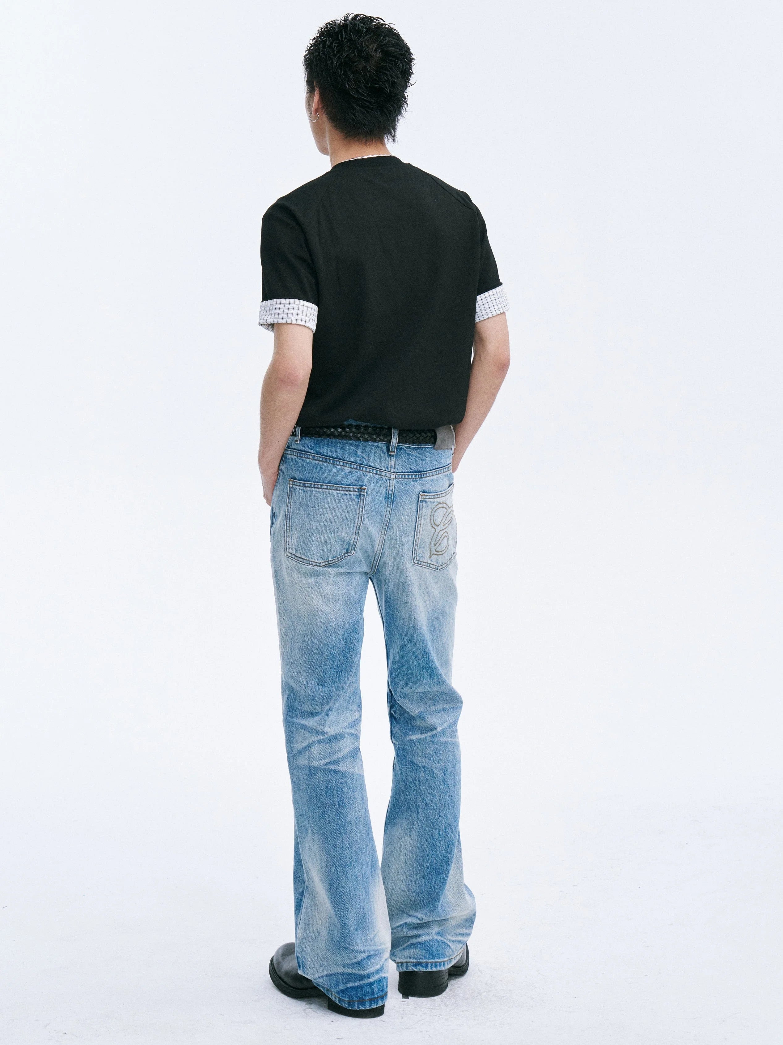 CATSSTAC Frost-Washed Distressed Straight-Leg Jeans