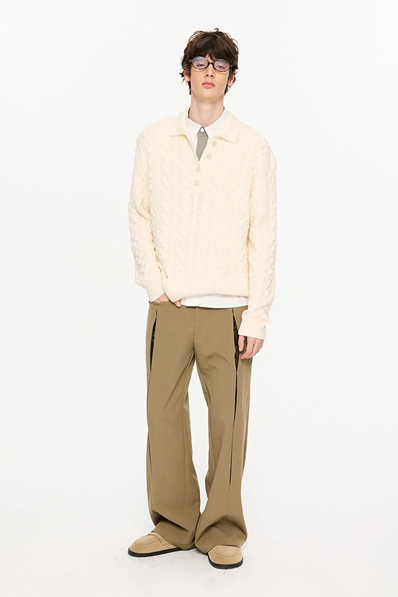 KREATE Cable Knit Polo Sweater