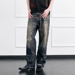 FACEONLAB Grunge Distressed Straight-Leg Jeans