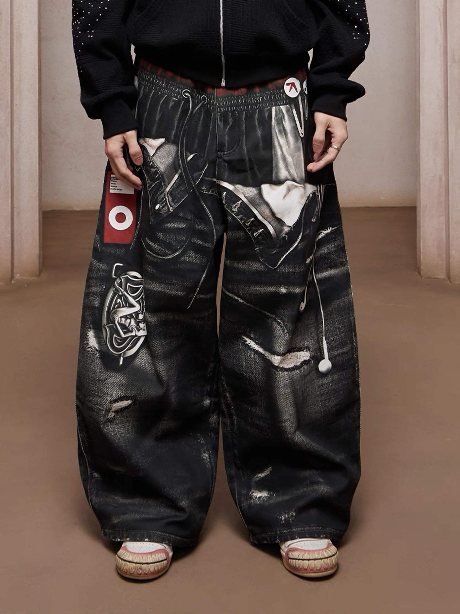 DND4DES Triple-Waist Graphic Wide-Leg Denim Pants