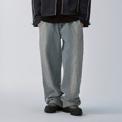 F2CE Washed Panel Adjustable-Hem Denim Pants