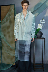 JIECHI Gradient Tulle Drape Satin Blazer