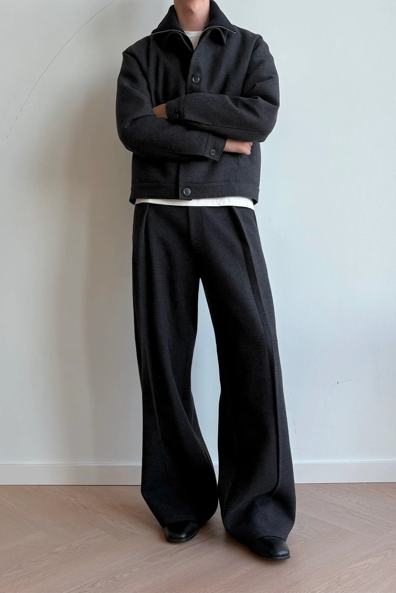 KREATE Mini Houndstooth Pleated Wide-Leg Trousers
