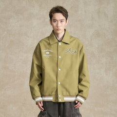 BONELESS Embroidered Logo PU Varsity Jacket