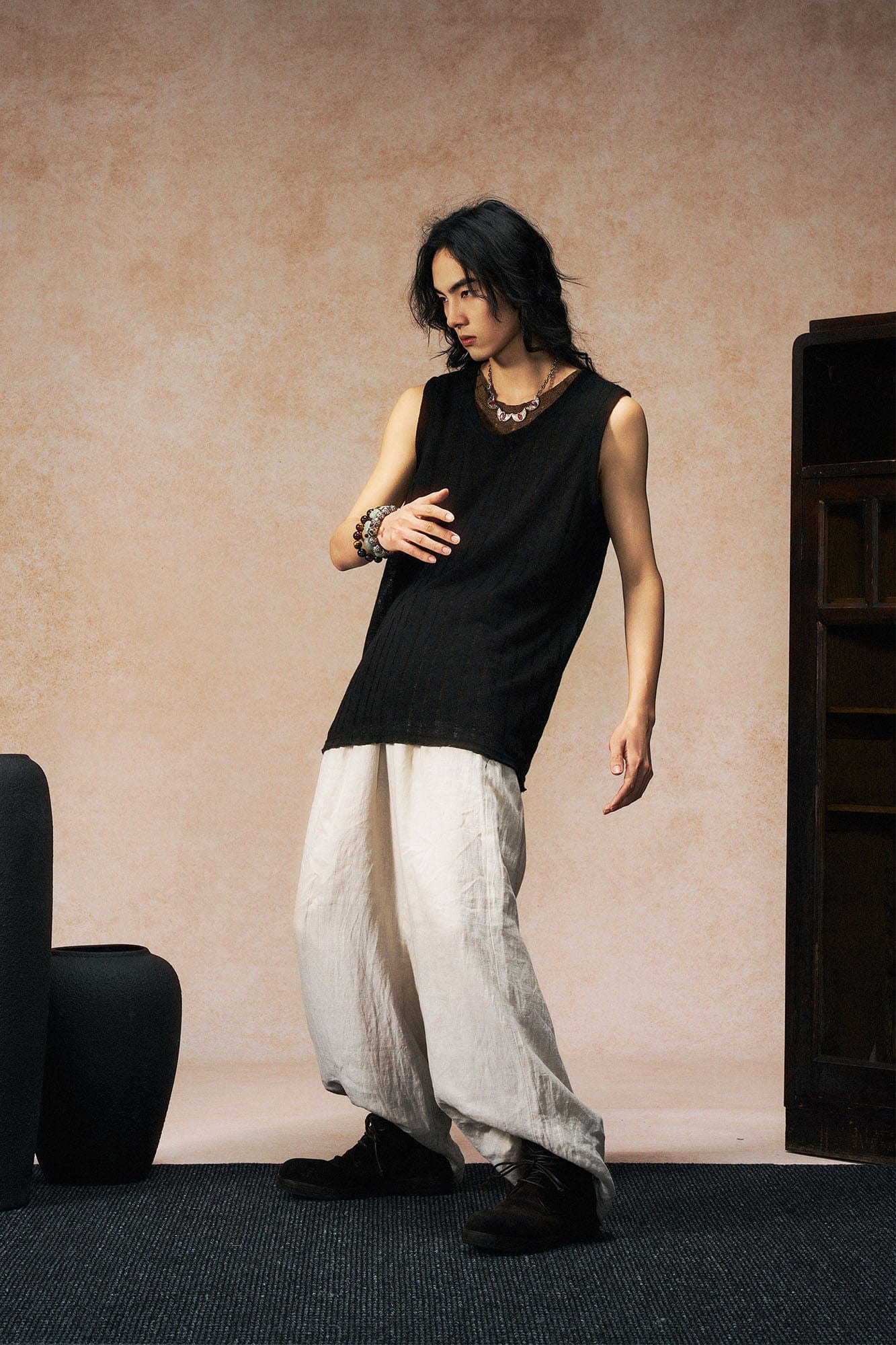 GONGHE REPUB Patchwork Hollow Out Knit Vest
