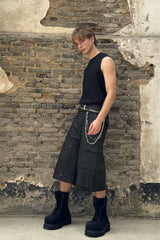 LUUUCAM Waxed Rivet Double-Knee Capri Shorts