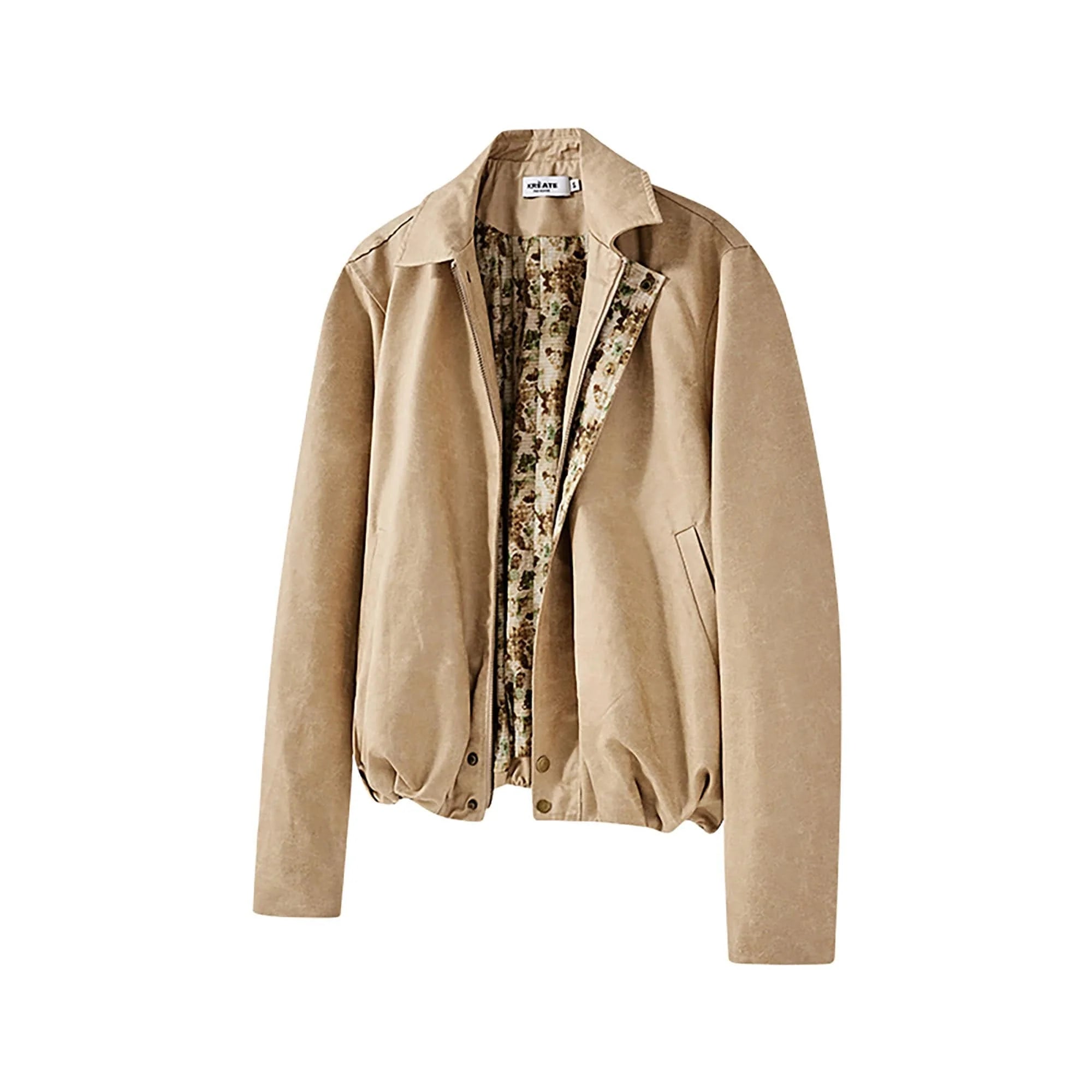 KREATE Floral-Lined Suede Bomber Jacket